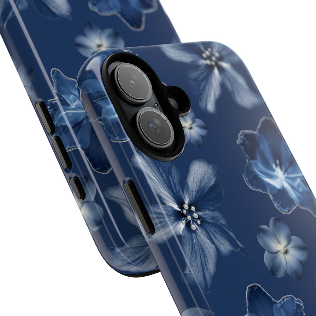 Navy Floral Tough Phone Case — Blue Bloom Protective Cover