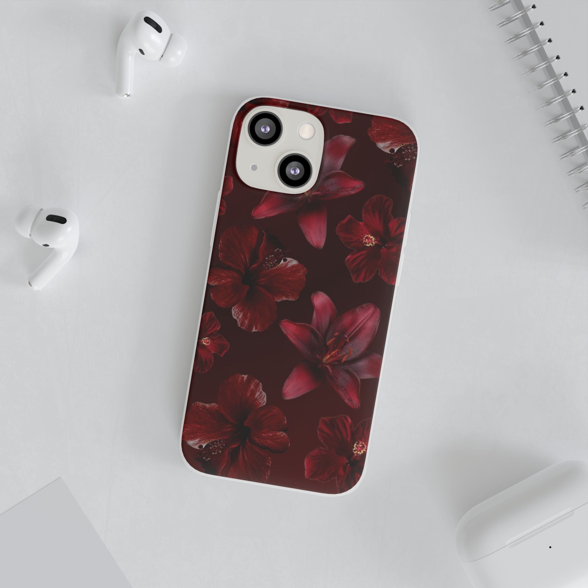Red Floral Flexi Phone Case – Dark Burgundy Lily Pattern