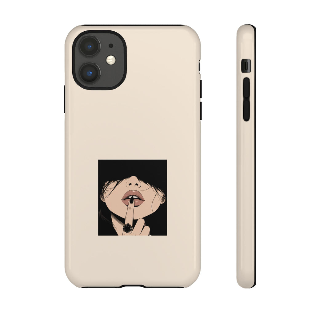 Minimal Anime Girl Shh Design, Edgy Aesthetic Protective Cover