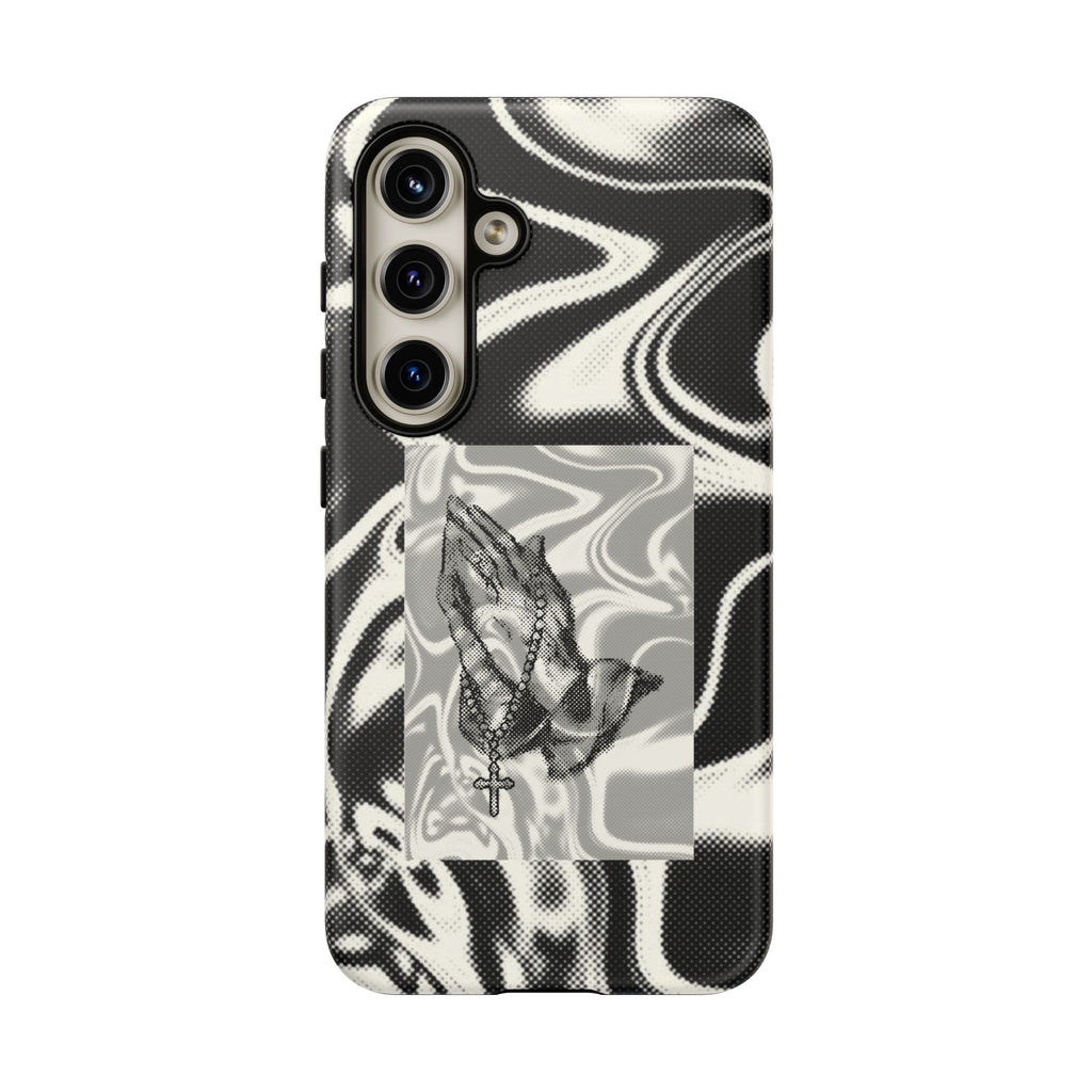 Praying Hands Phone Case – Black White Marble Spiritual Design