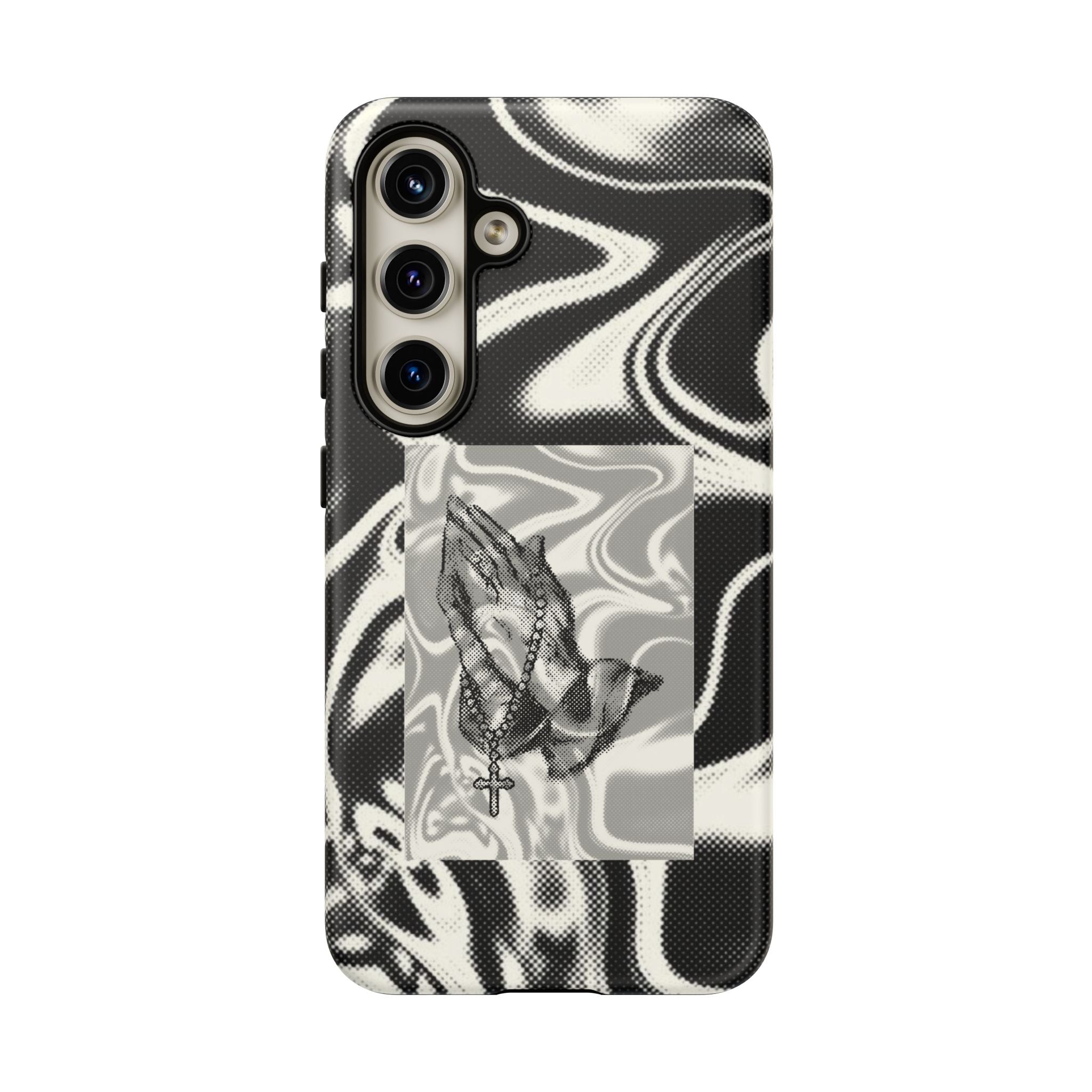 Praying Hands Phone Case – Black White Marble Spiritual Design