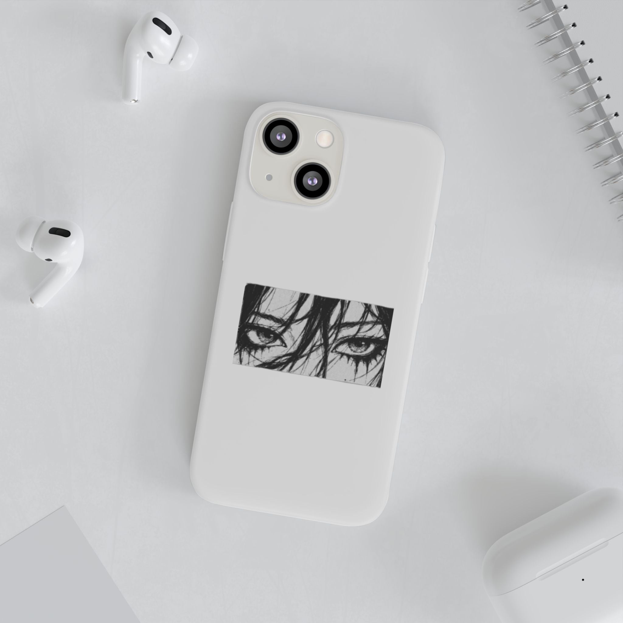 Anime Eyes Illustration Phone Case - Moody Black & White Flexi Case