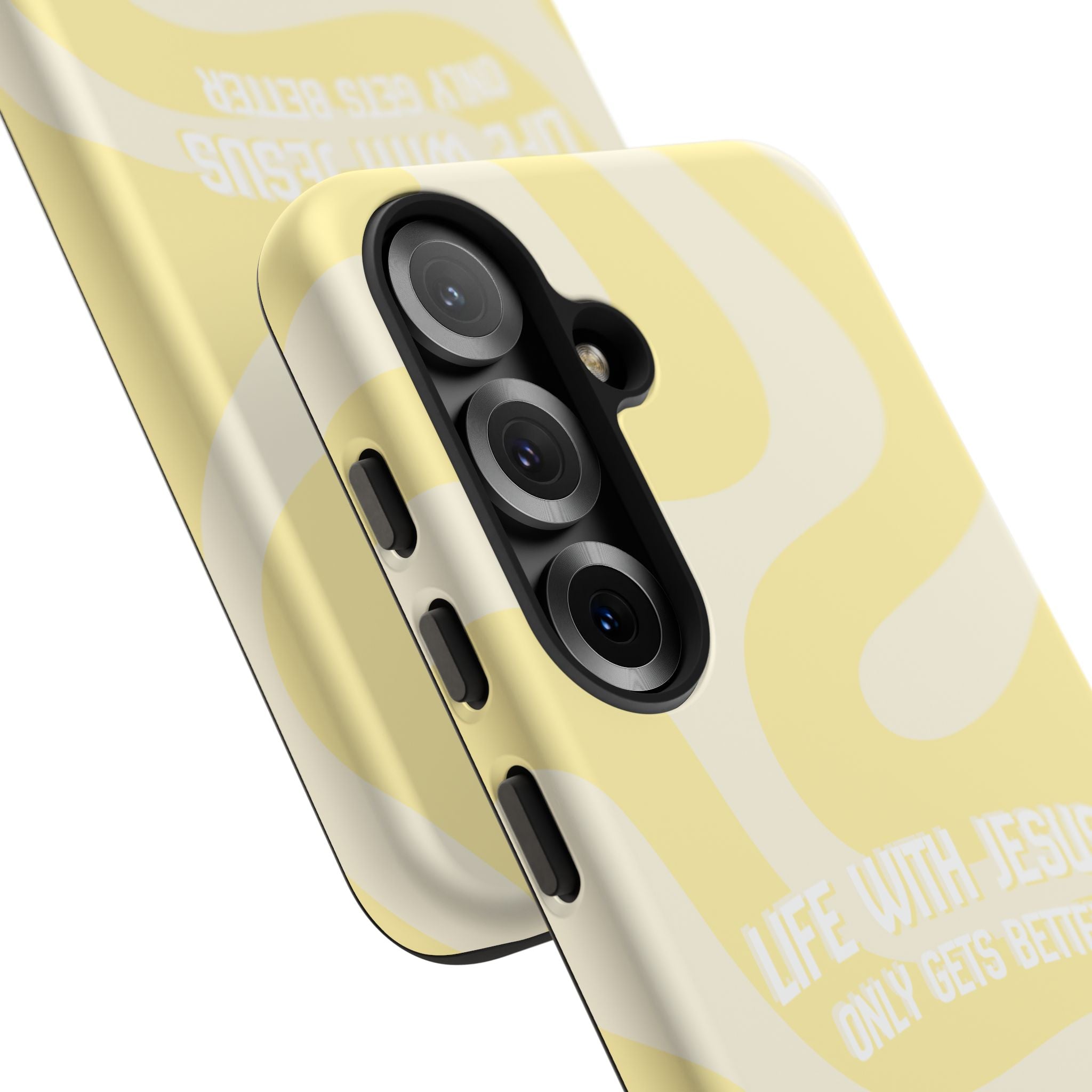 Yellow Swirl Phone Case - "Life With Jesus Only Gets Better" Christian iPhone Cover Tough Case