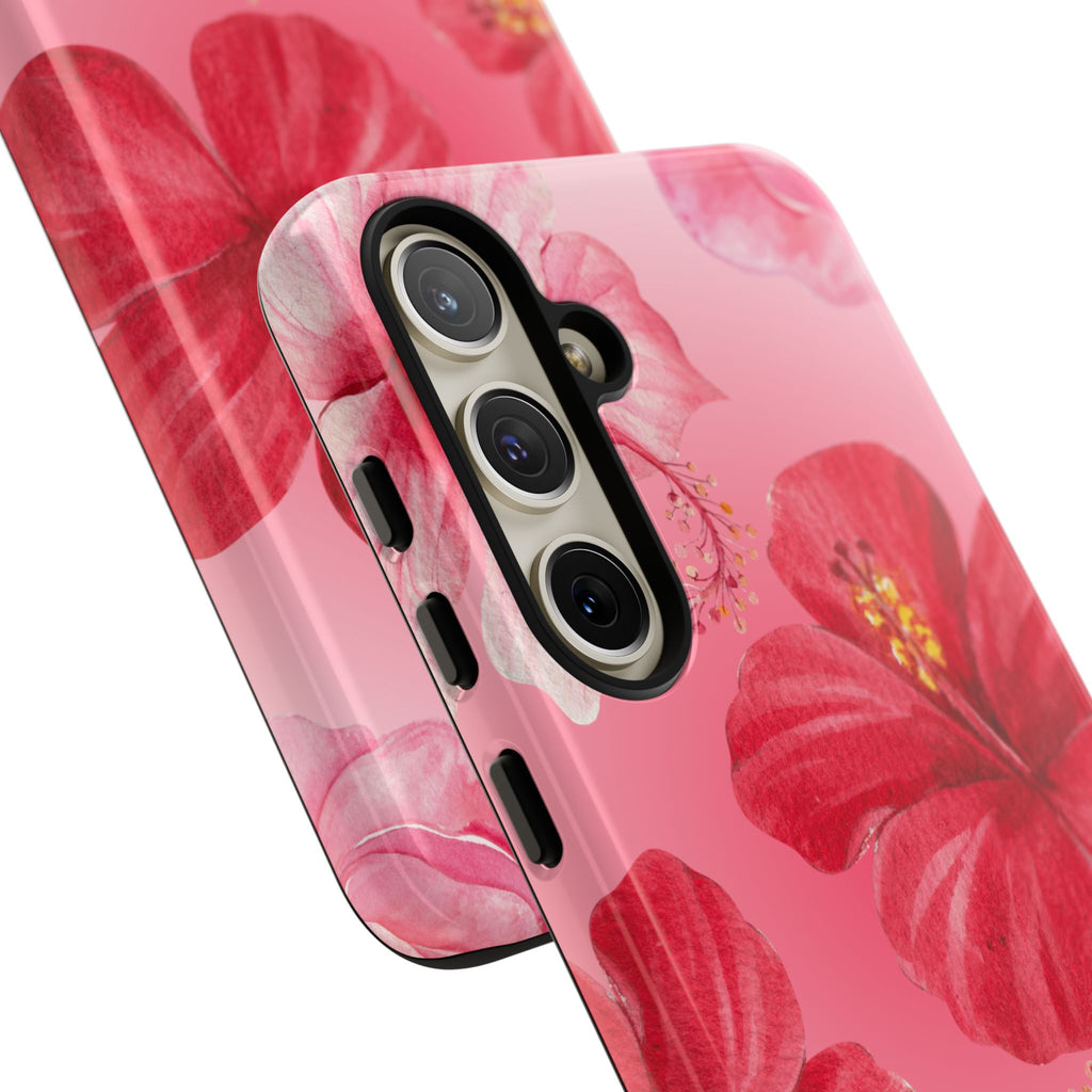 Hibiscus Pink Tough Phone Case — Floral Tropical Protective Cover