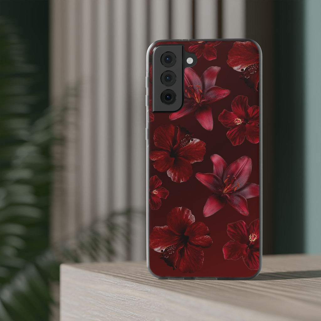 Red Floral Flexi Phone Case – Dark Burgundy Lily Pattern