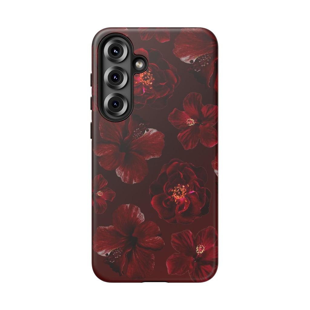 Dark Red Floral Phone Case – Protective Tough Case with Burgundy Roses