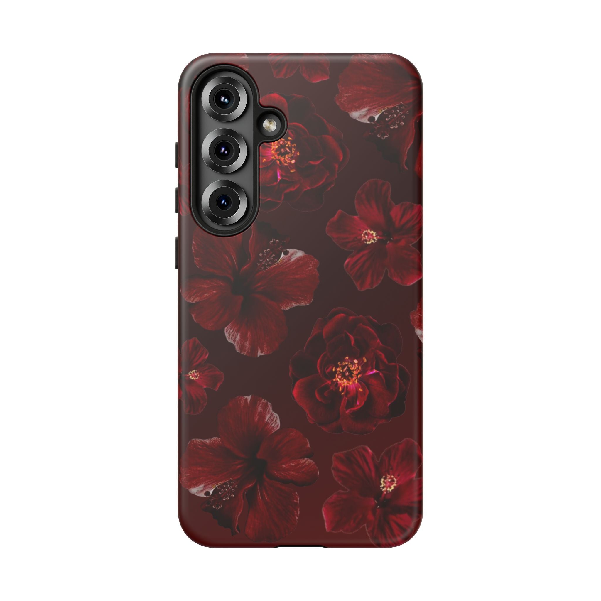 Dark Red Floral Phone Case – Protective Tough Case with Burgundy Roses