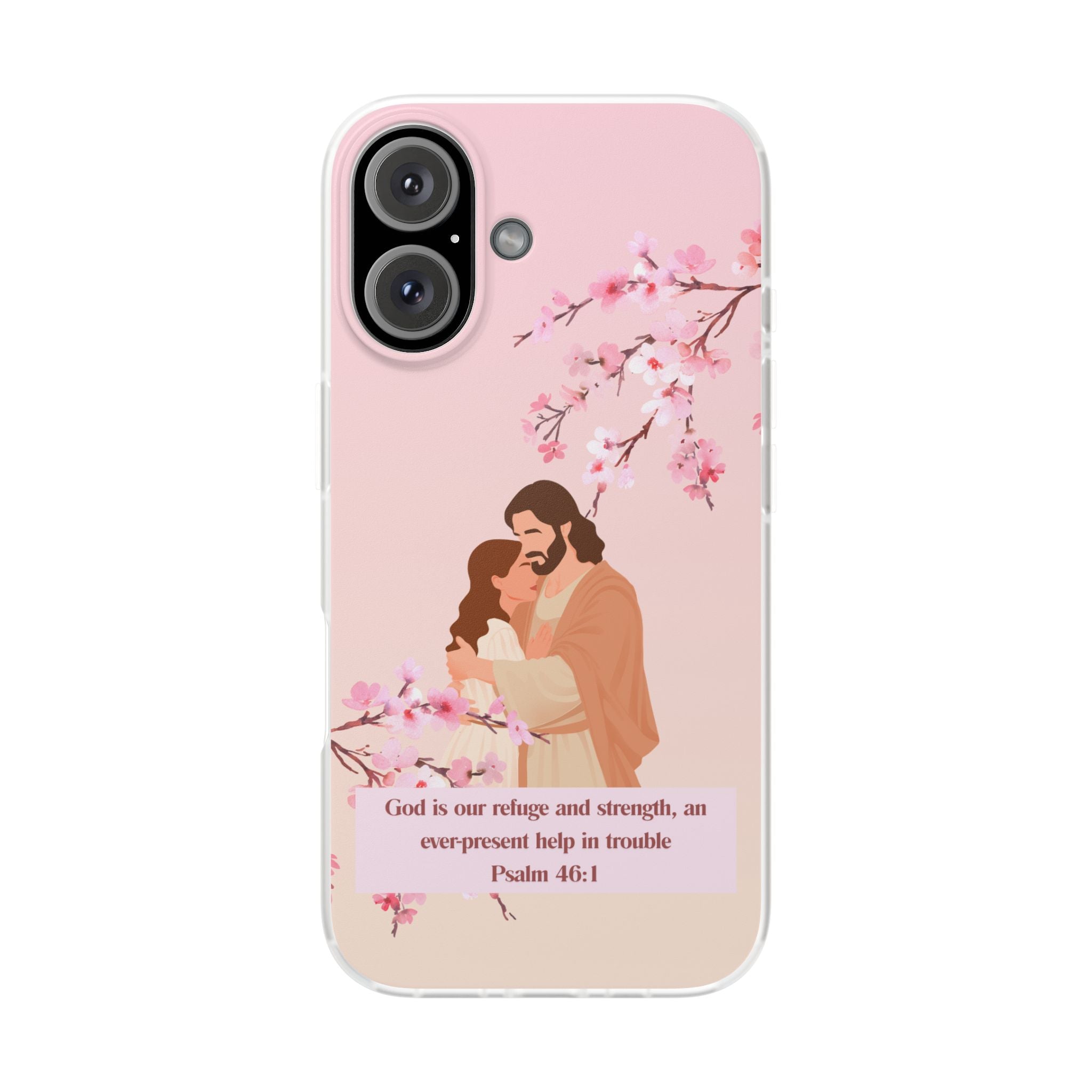 God Is Our Refuge – Psalm 46:1 Cherry Blossom Christian Flexi Phone Case