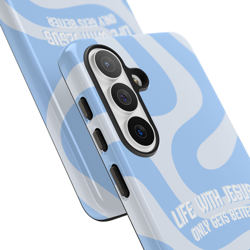 Blue Swirl Phone Case - "Life With Jesus Only Gets Better" Christian iPhone Cover