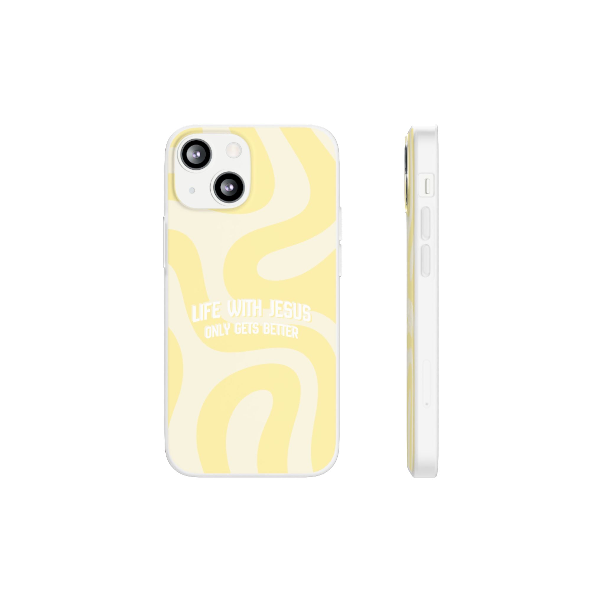 Christian Phone Case - "Life With Jesus Only Gets Better" Yellow Swirl Flexi Case
