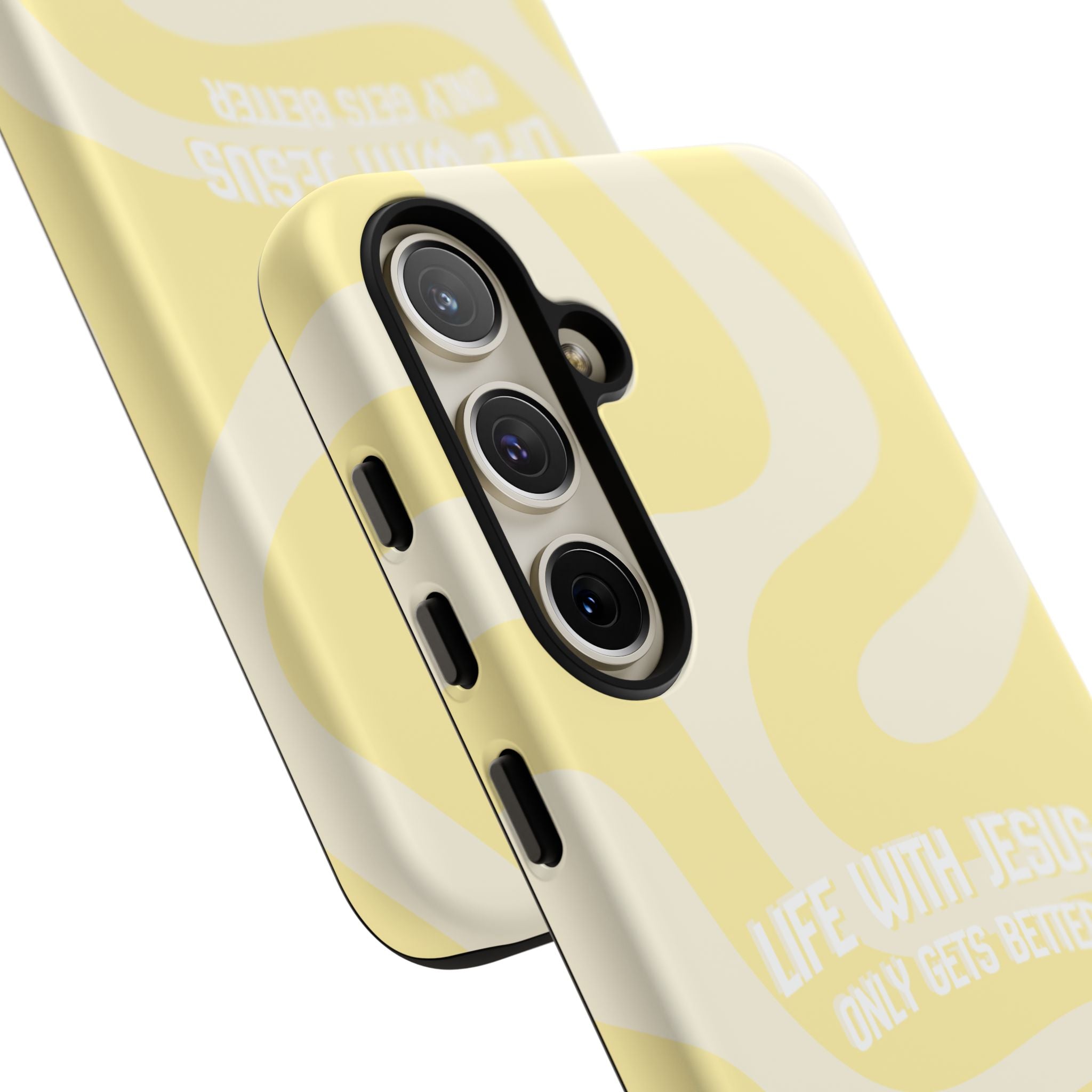 Yellow Swirl Phone Case - "Life With Jesus Only Gets Better" Christian iPhone Cover Tough Case