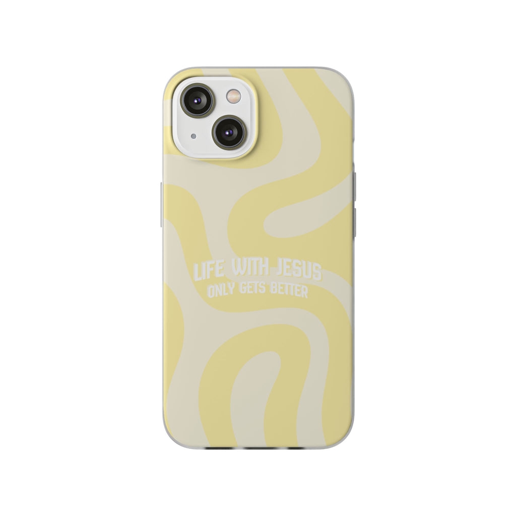 Christian Phone Case - "Life With Jesus Only Gets Better" Yellow Swirl Flexi Case