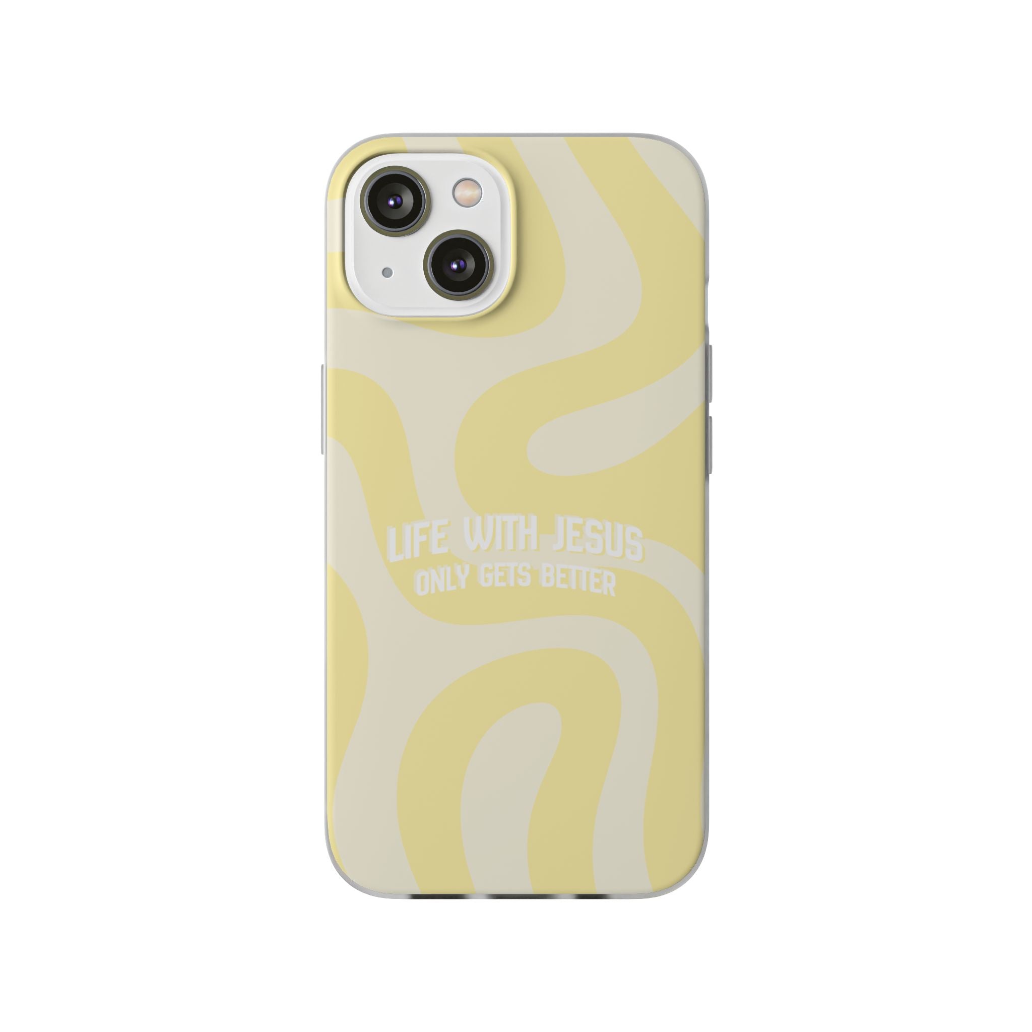 Christian Phone Case - "Life With Jesus Only Gets Better" Yellow Swirl Flexi Case