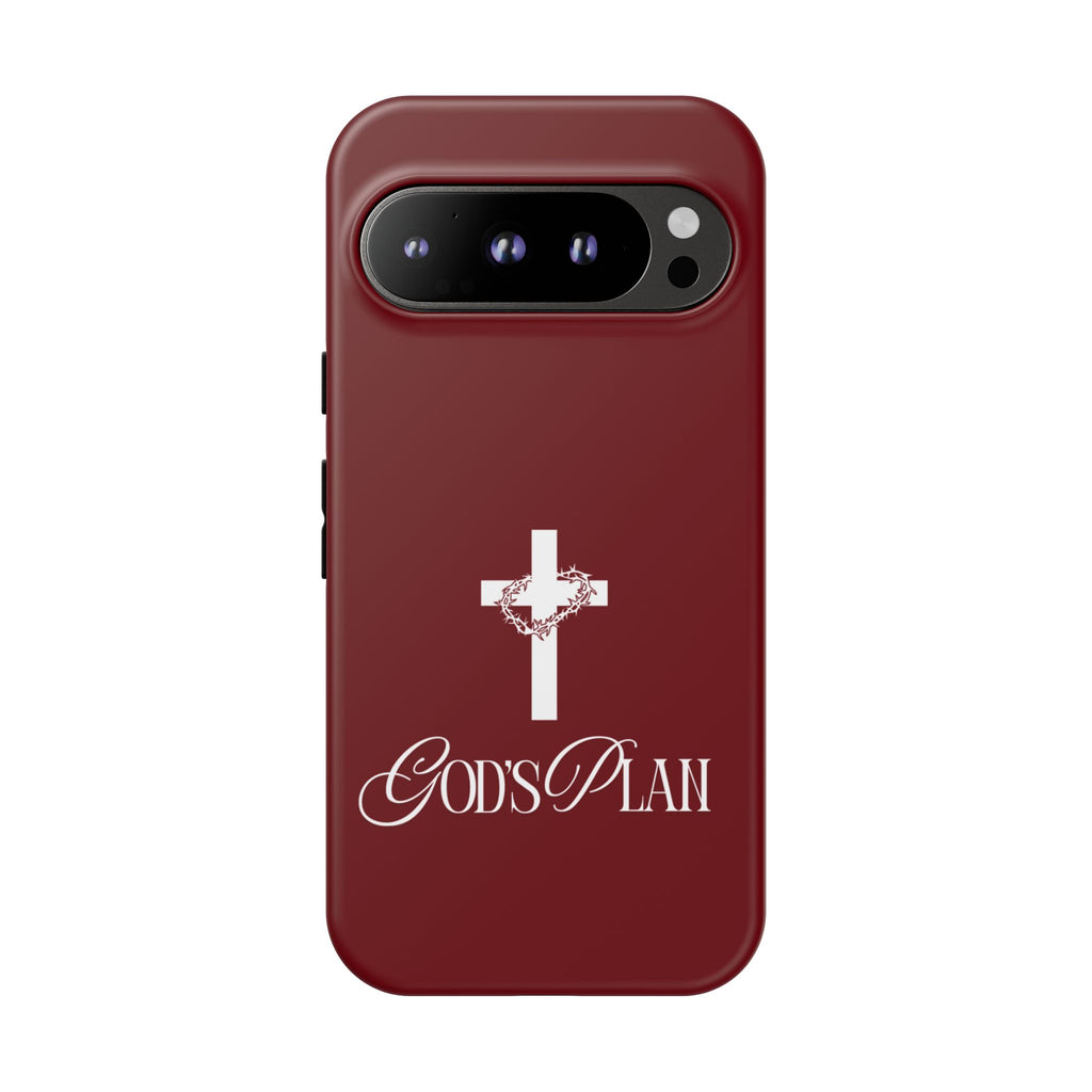 God's Plan — Christian Tough Phone Case | Cross Faith Burgundy Cover