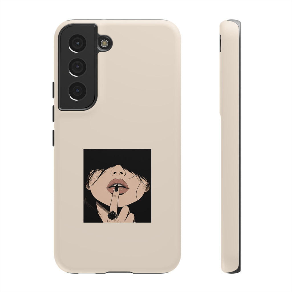Minimal Anime Girl Shh Design, Edgy Aesthetic Protective Cover