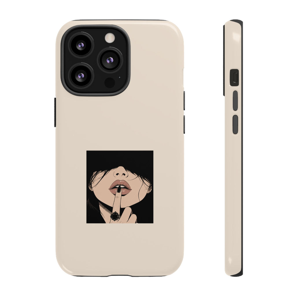 Minimal Anime Girl Shh Design, Edgy Aesthetic Protective Cover