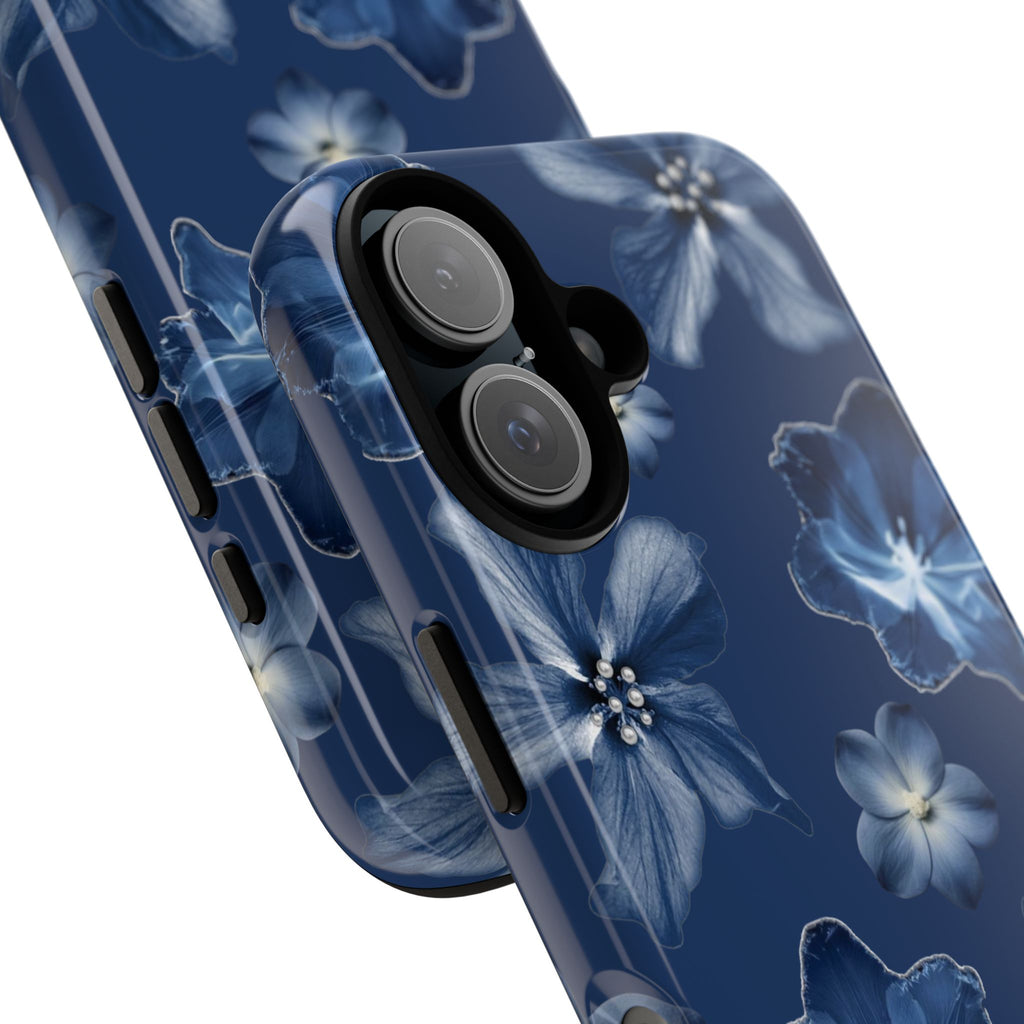 Navy Floral Tough Phone Case — Blue Bloom Protective Cover