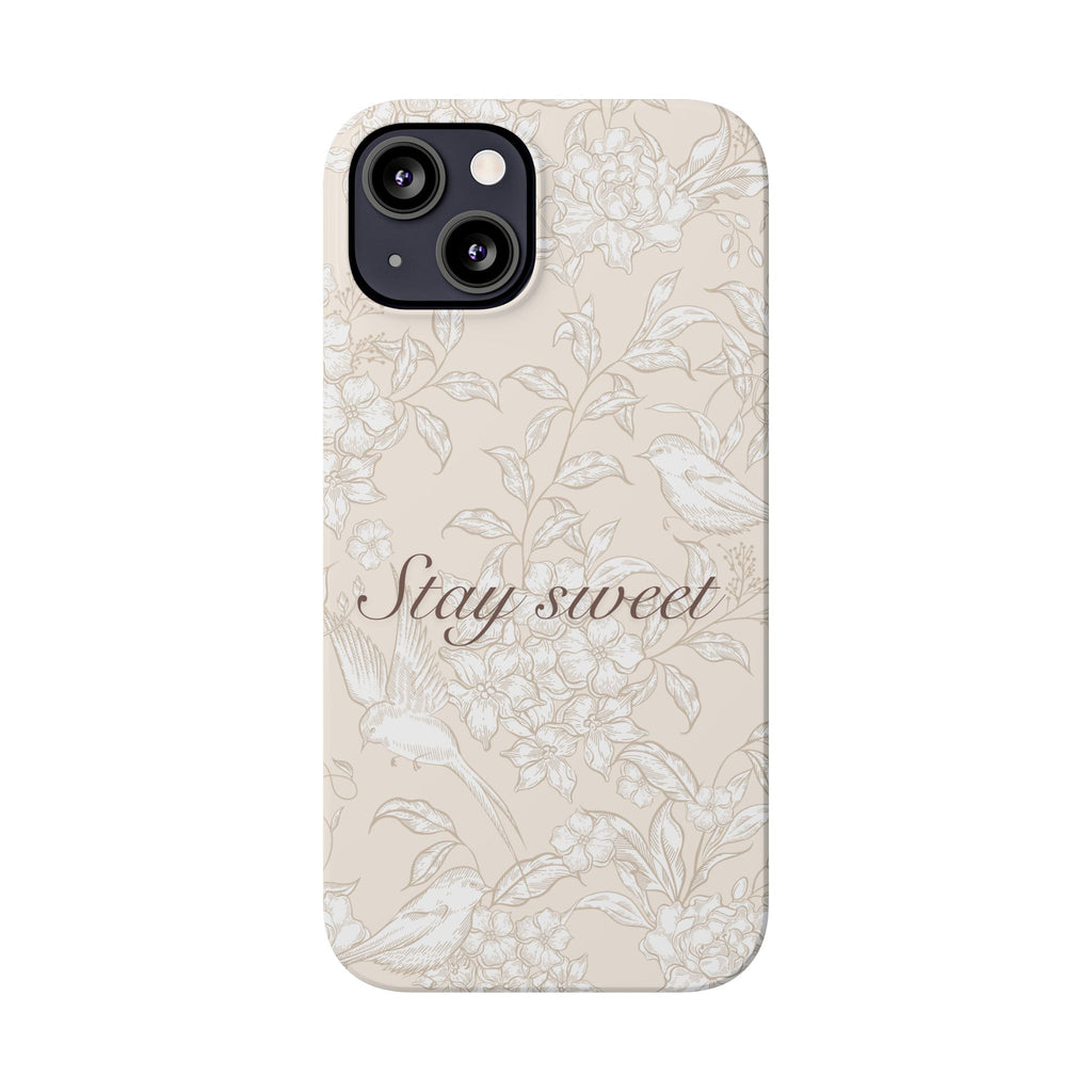 Stay Sweet Floral Slim Phone Case — Beige Bird & Blossom Protective Cover