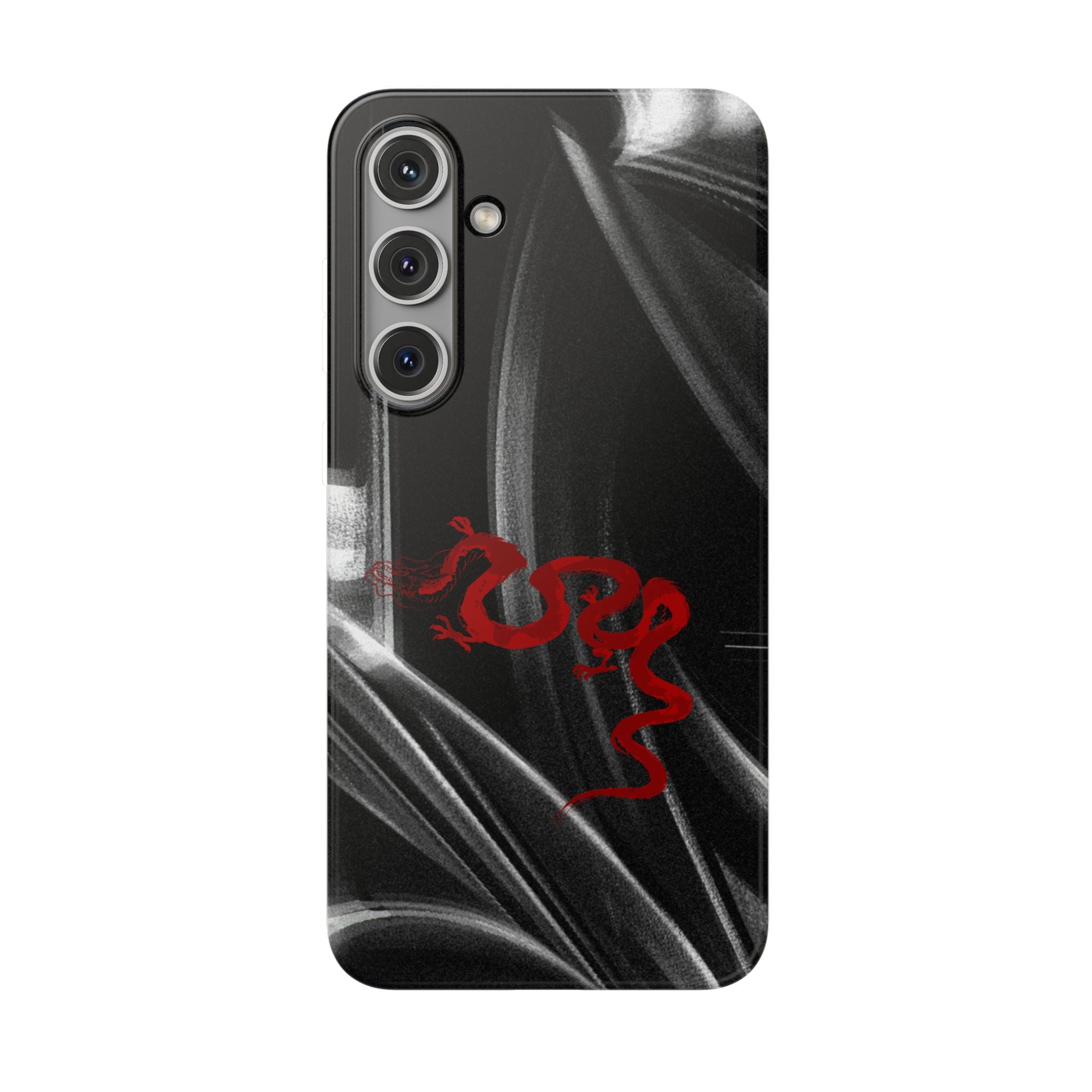 Flexi Phone Case — Black Smoke Background with Red Dragon