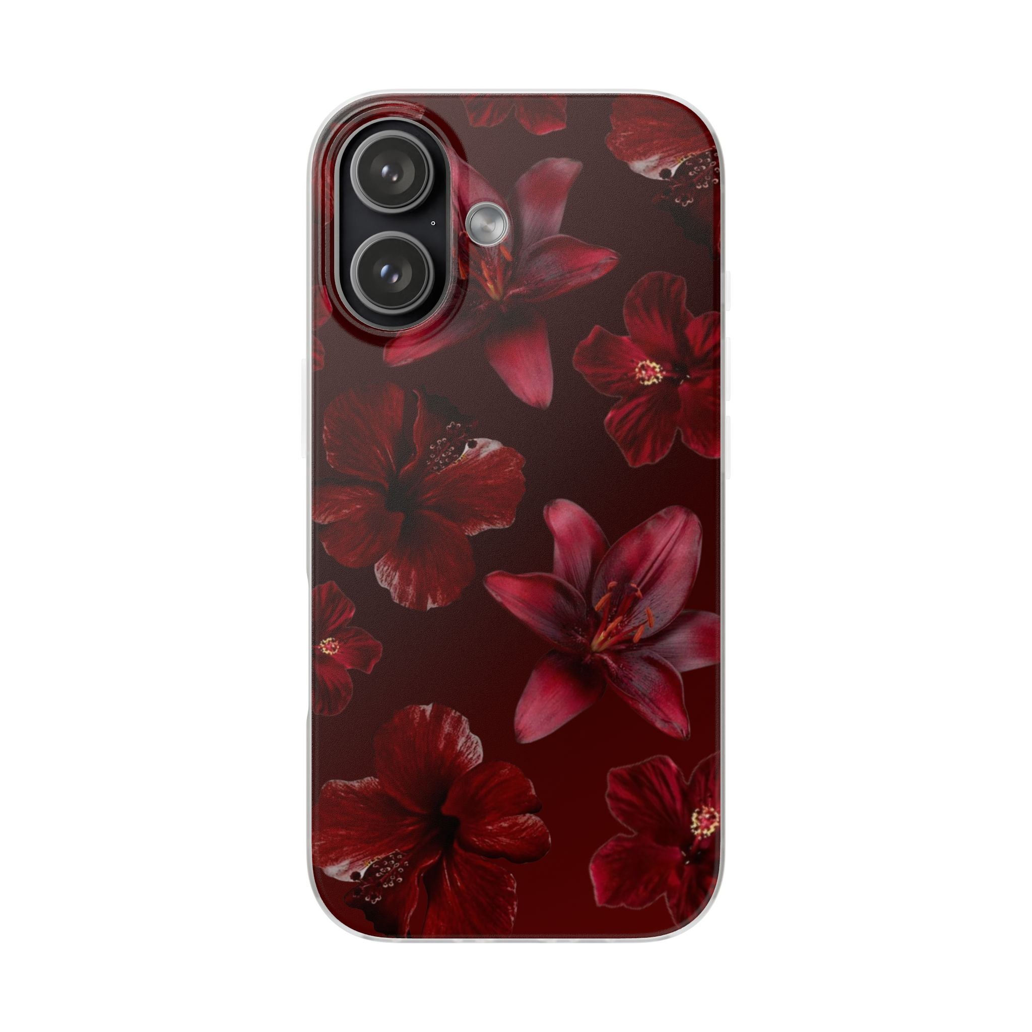 Red Floral Flexi Phone Case – Dark Burgundy Lily Pattern