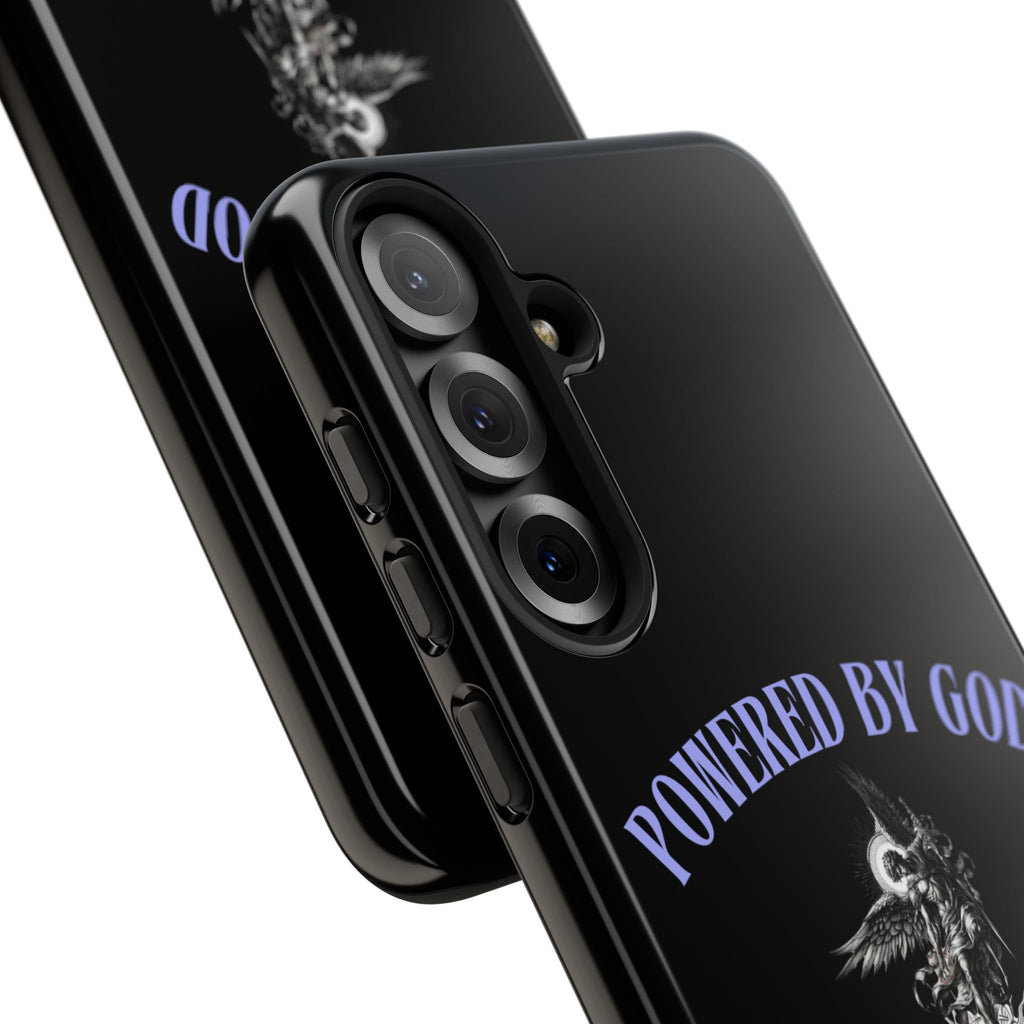 Phone Case — "Powered by God" Black Protective Case with Angelic Skull Design