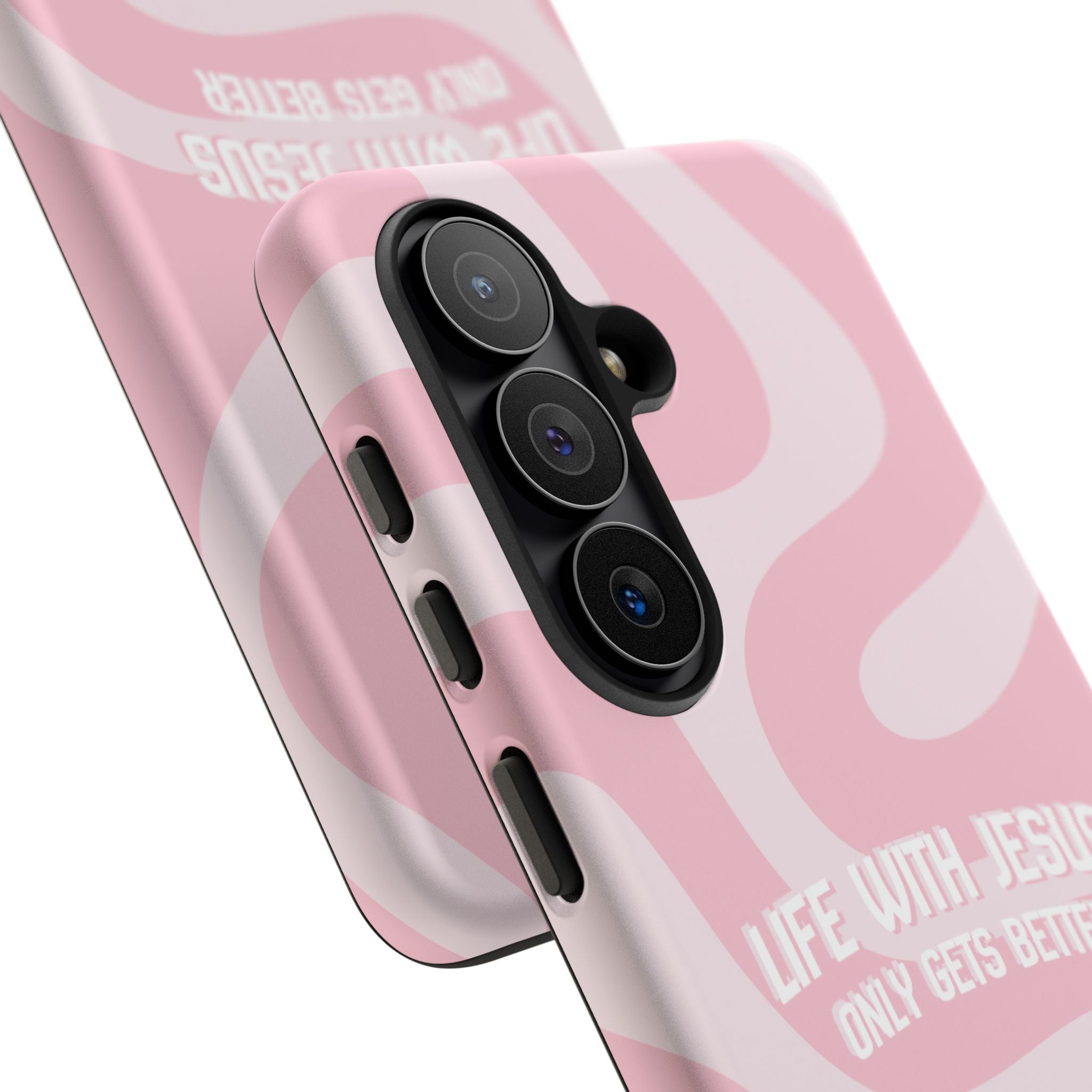 Pink Swirl Phone Case - "Life With Jesus Only Gets Better" Christian iPhone Cover