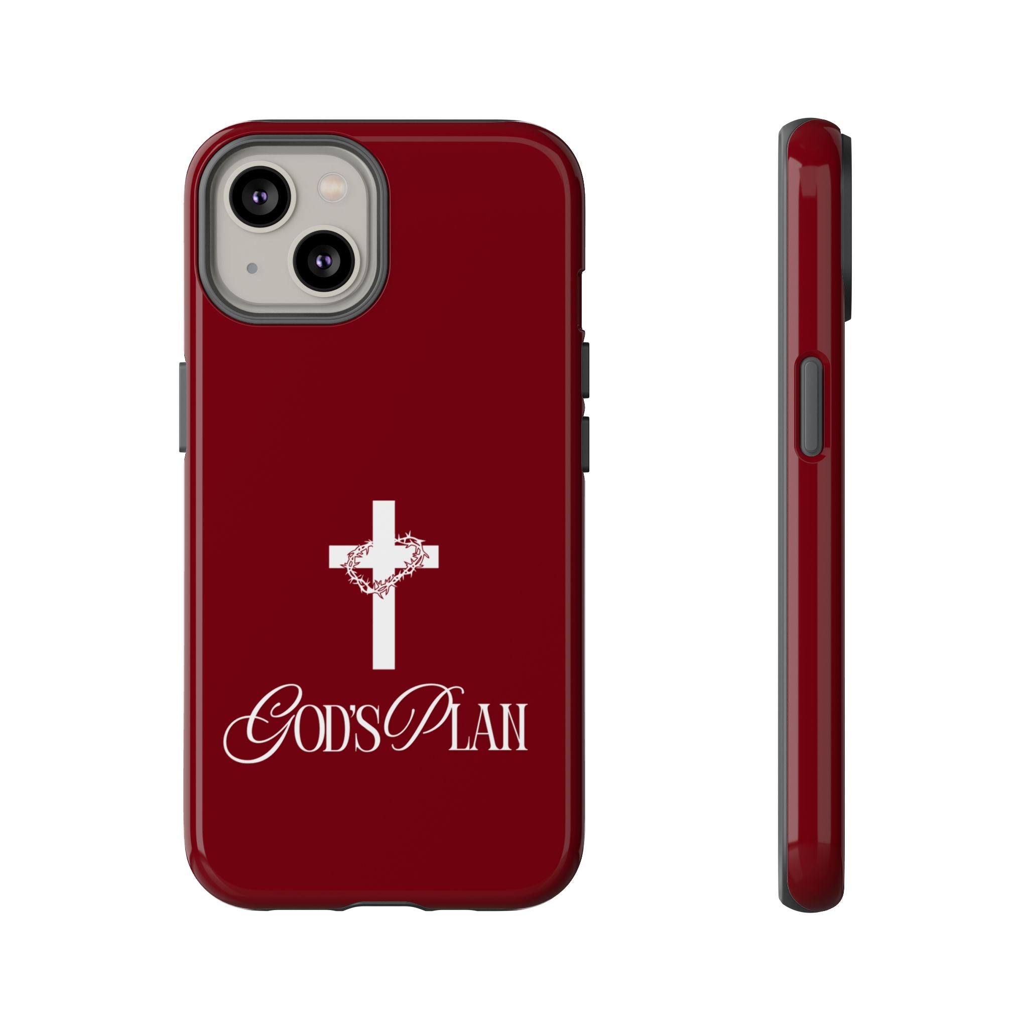God's Plan — Christian Tough Phone Case | Cross Faith Burgundy Cover