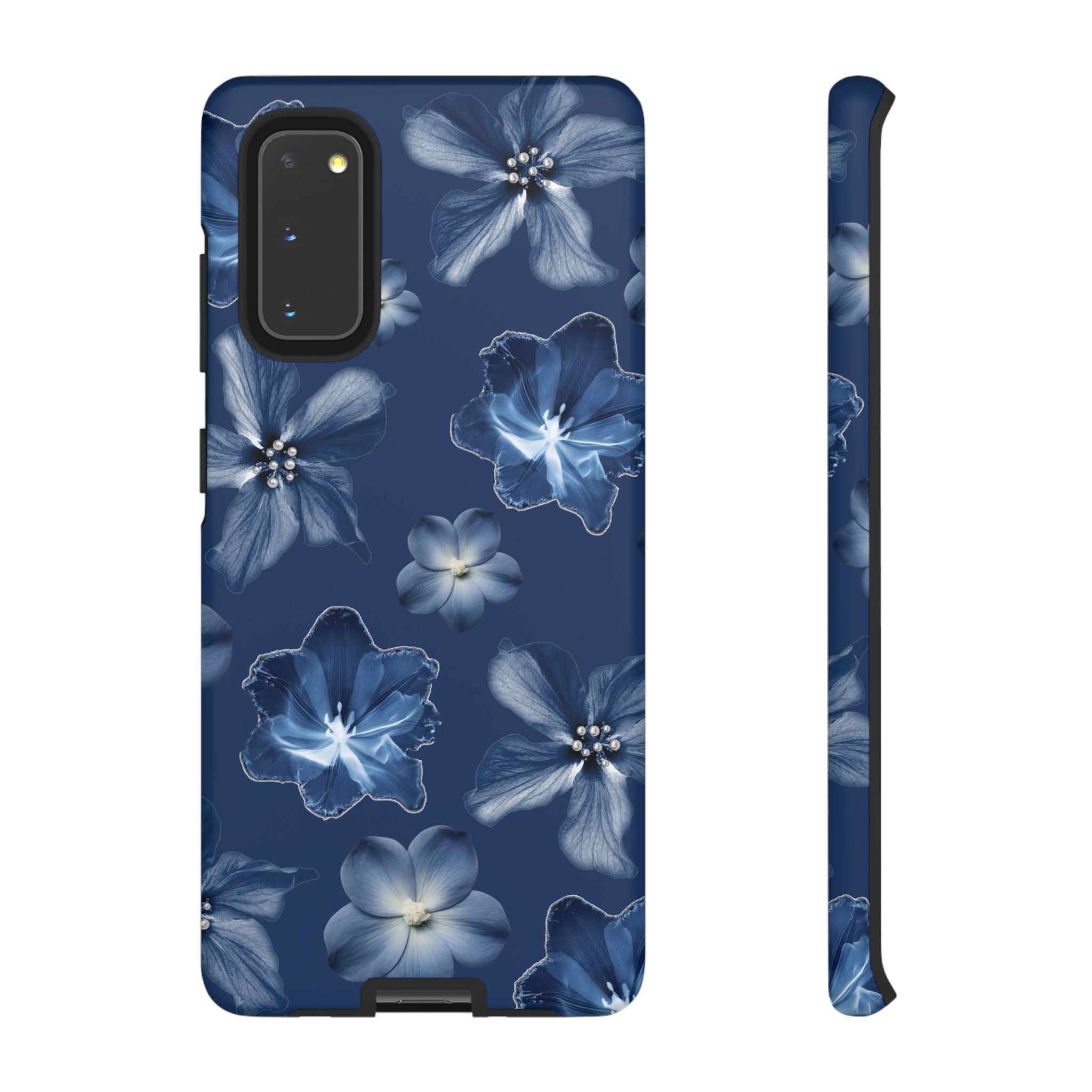 Navy Floral Tough Phone Case — Blue Bloom Protective Cover