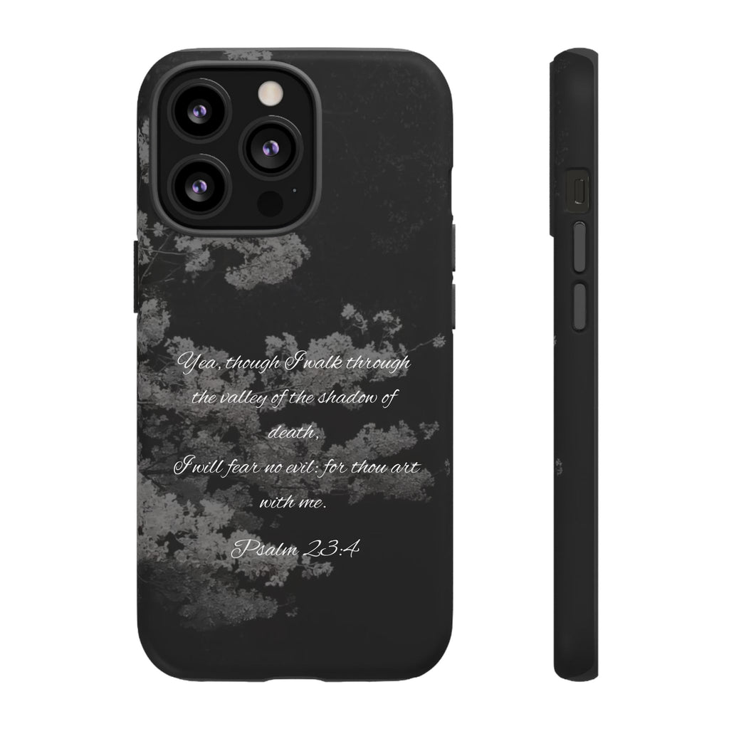 Bible Verse Phone Case — Psalm 23:4 Comfort Black Protective Cover