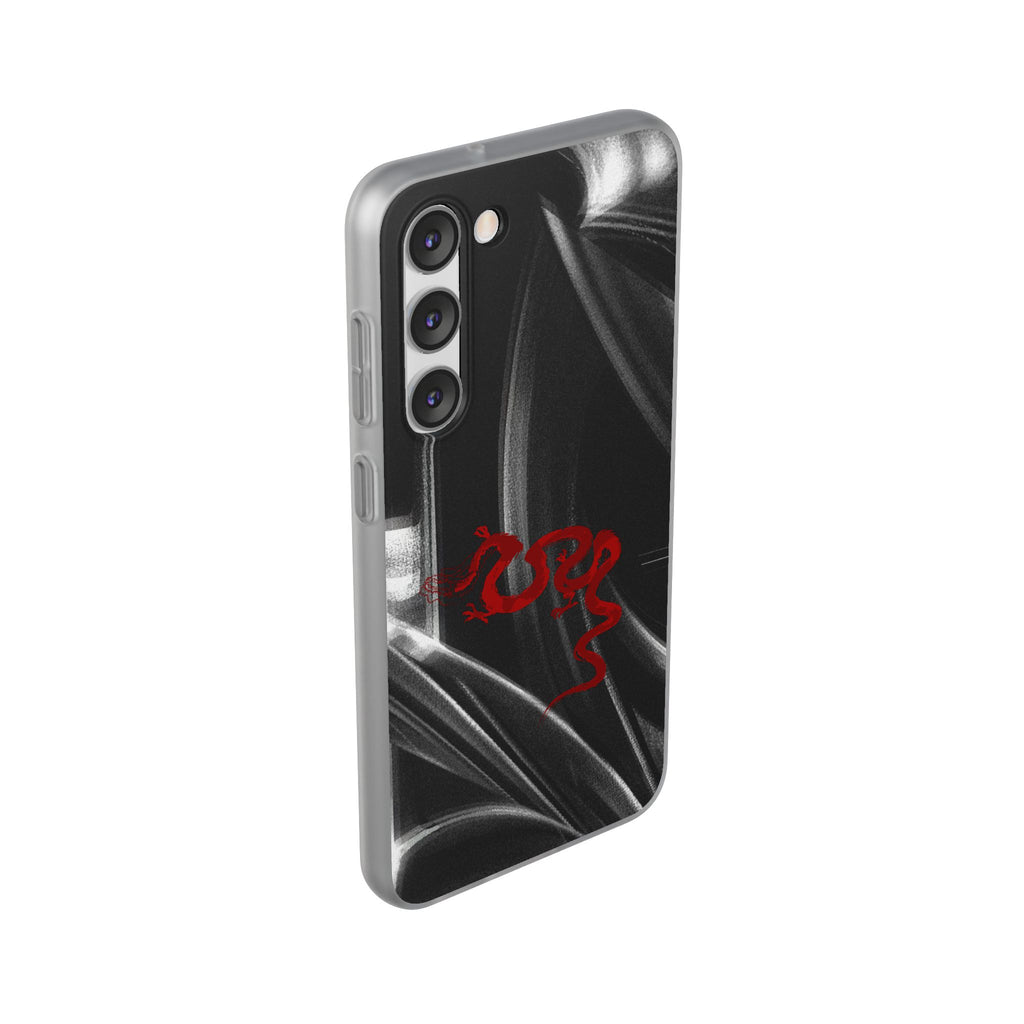 Flexi Phone Case — Black Smoke Background with Red Dragon