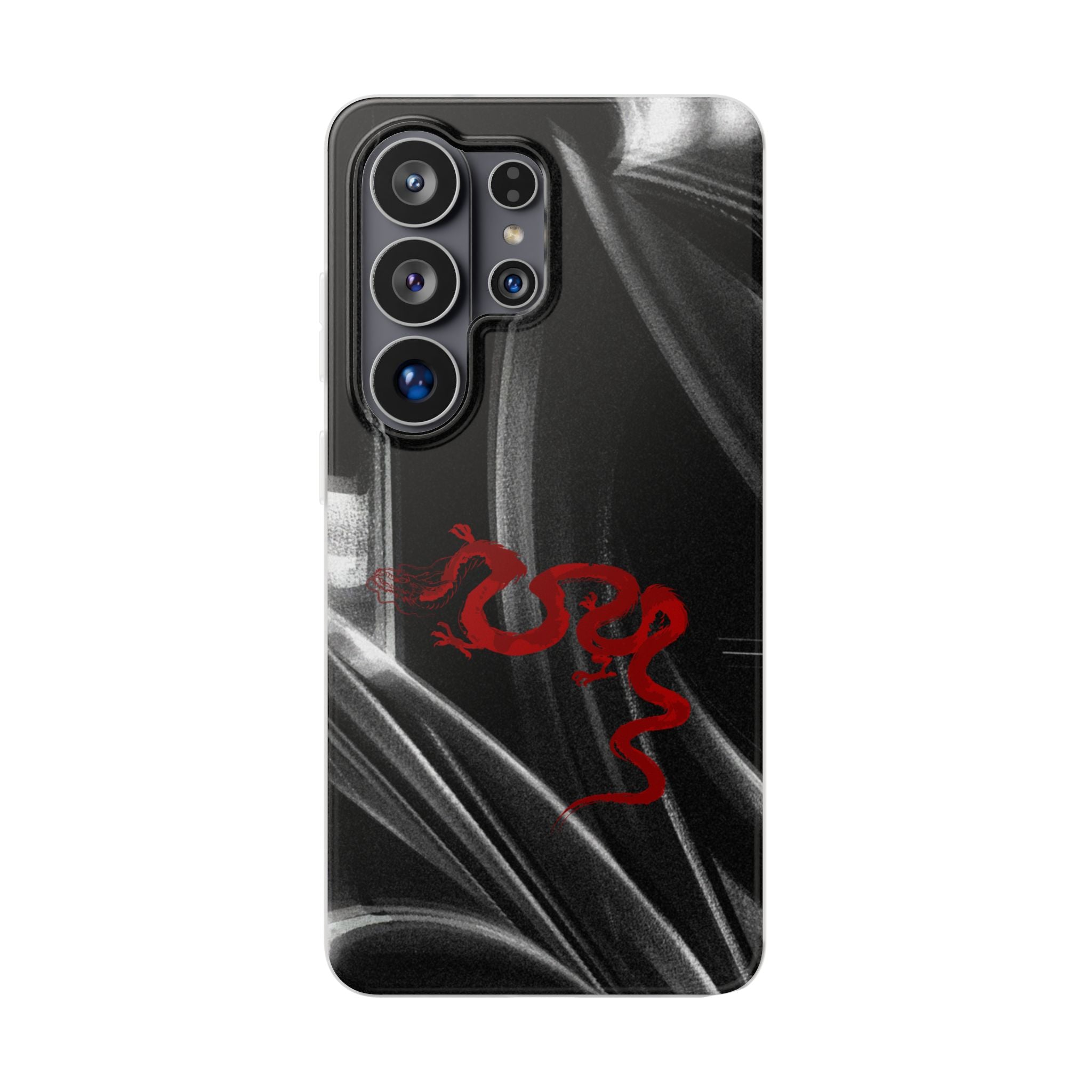 Flexi Phone Case — Black Smoke Background with Red Dragon