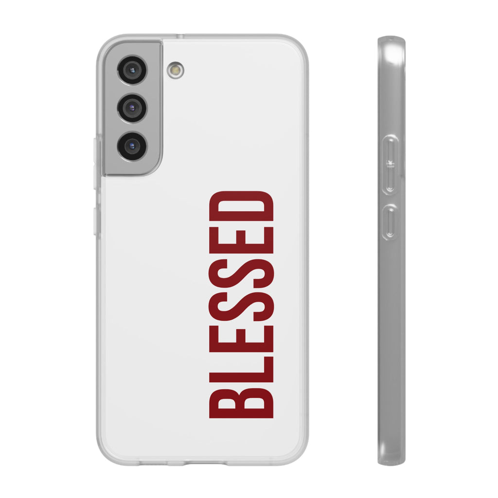 Blessed Phone Case — Vertical Red Typography Clear Flexi Case