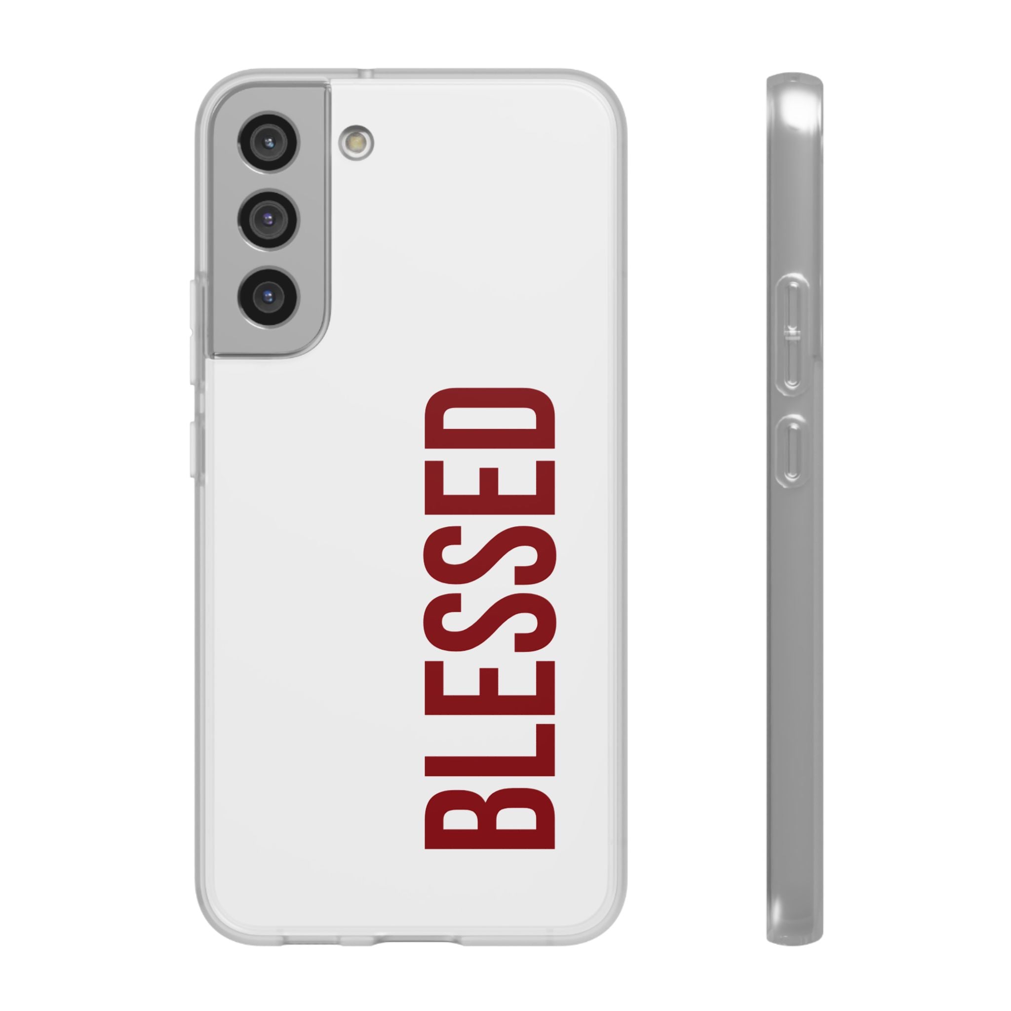 Blessed Phone Case — Vertical Red Typography Clear Flexi Case