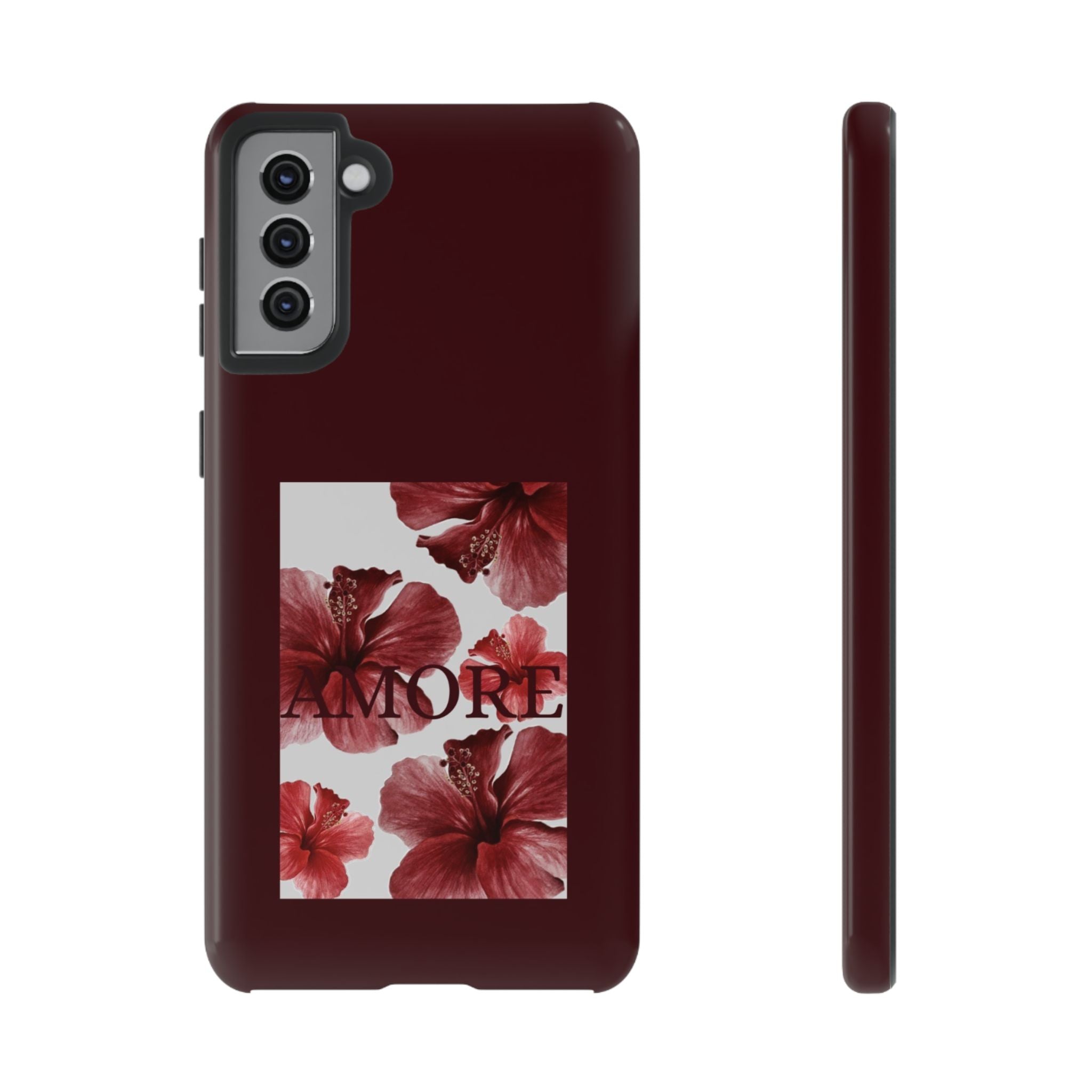 Amore Floral Phone Case — Burgundy Tough Protective Cover