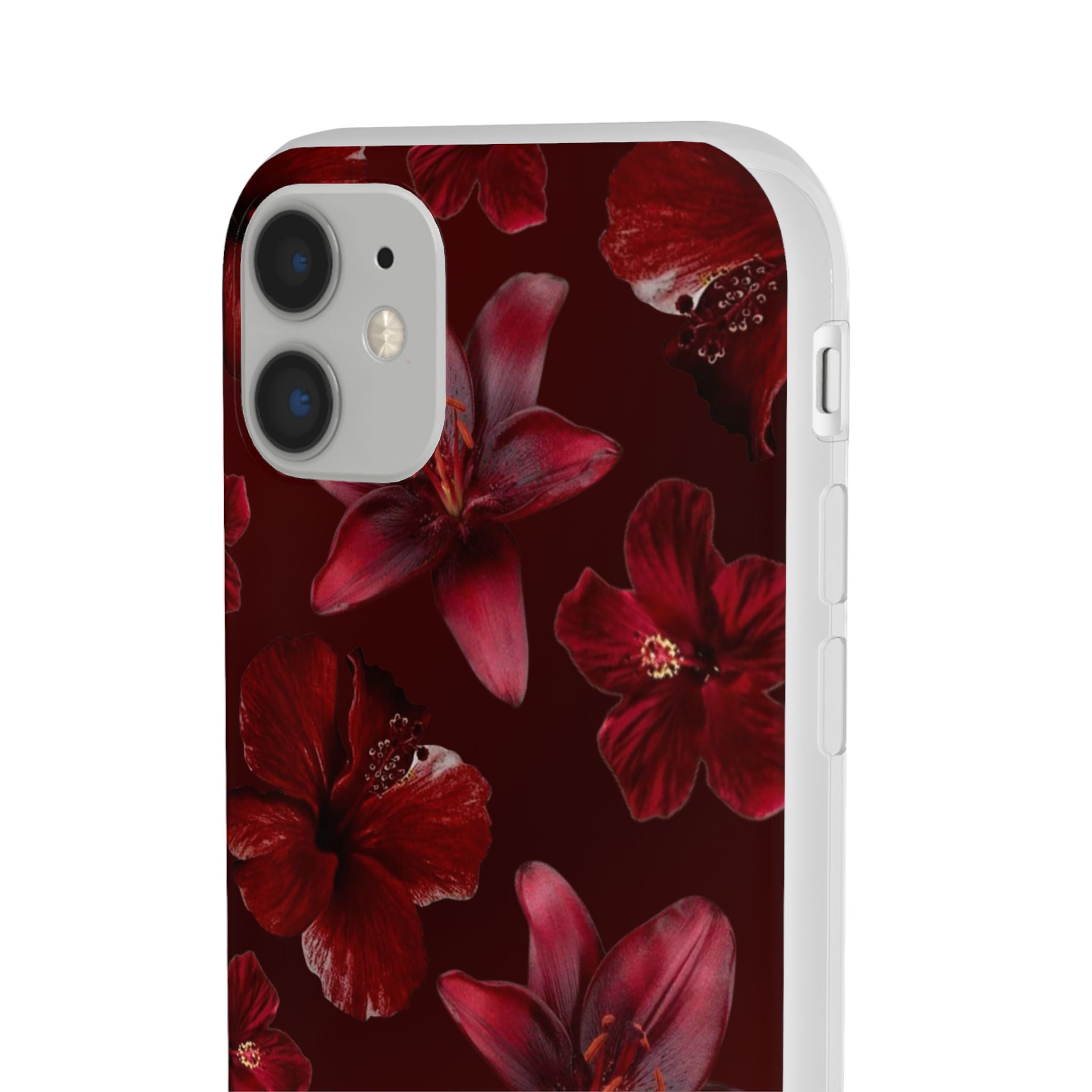 Red Floral Flexi Phone Case – Dark Burgundy Lily Pattern