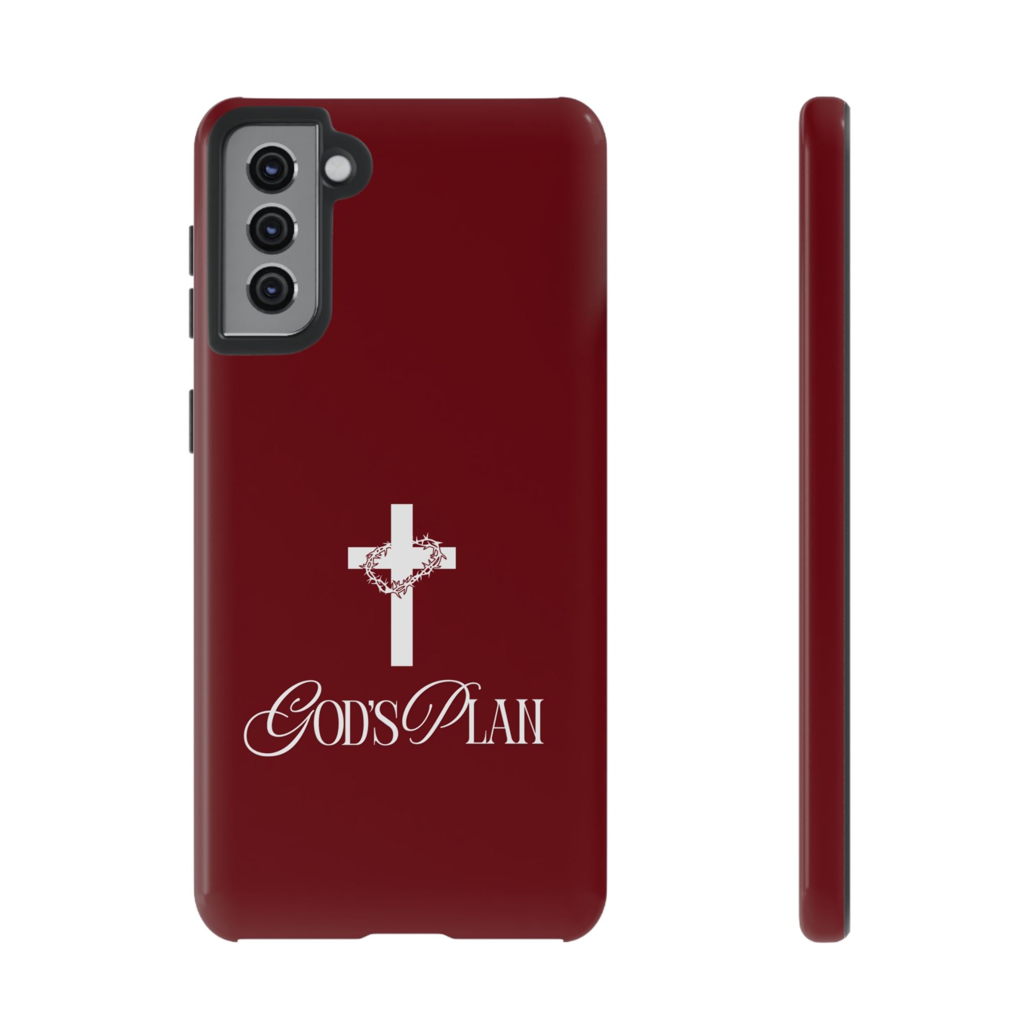 God's Plan — Christian Tough Phone Case | Cross Faith Burgundy Cover