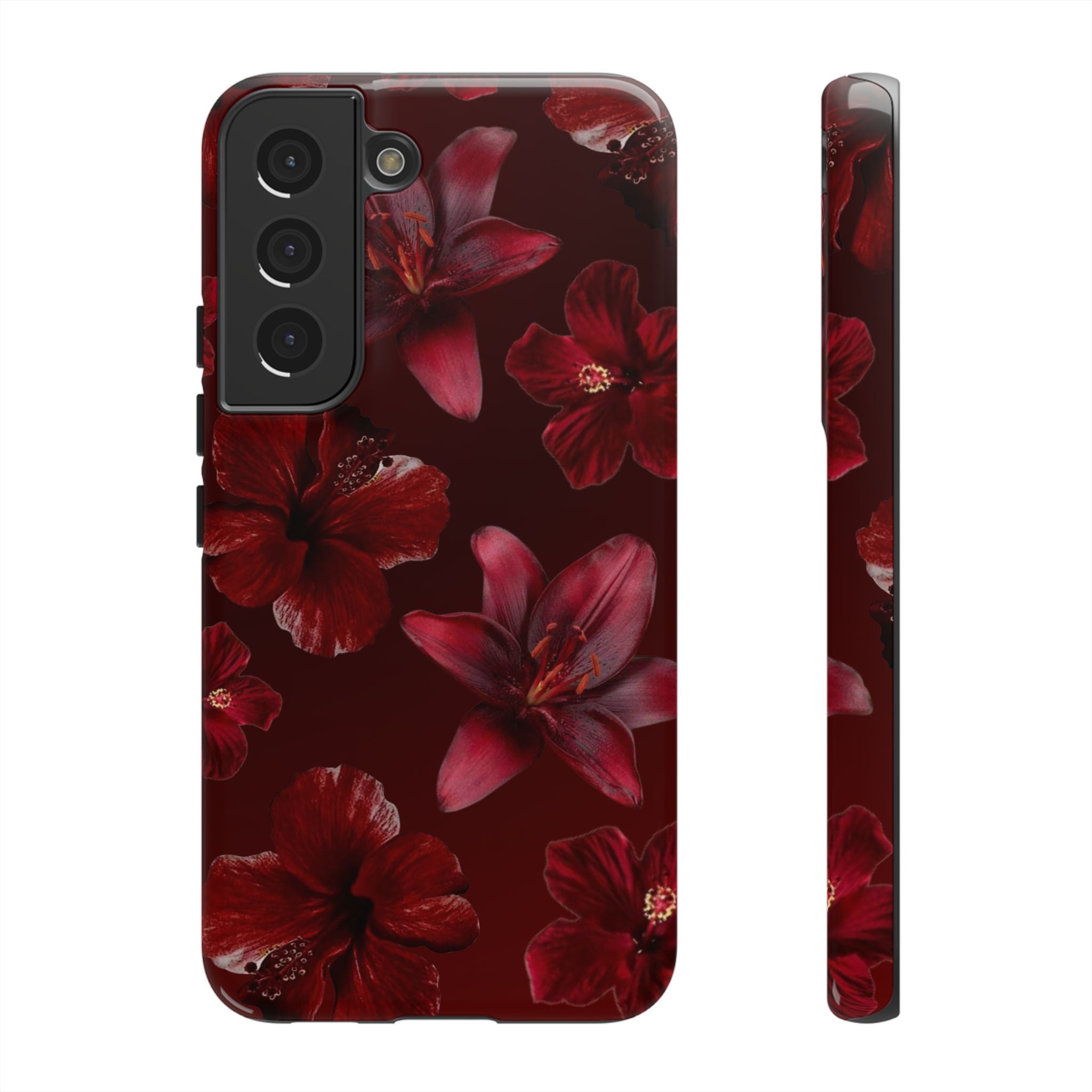 Tough Cases - Dark Red Floral Phone Case