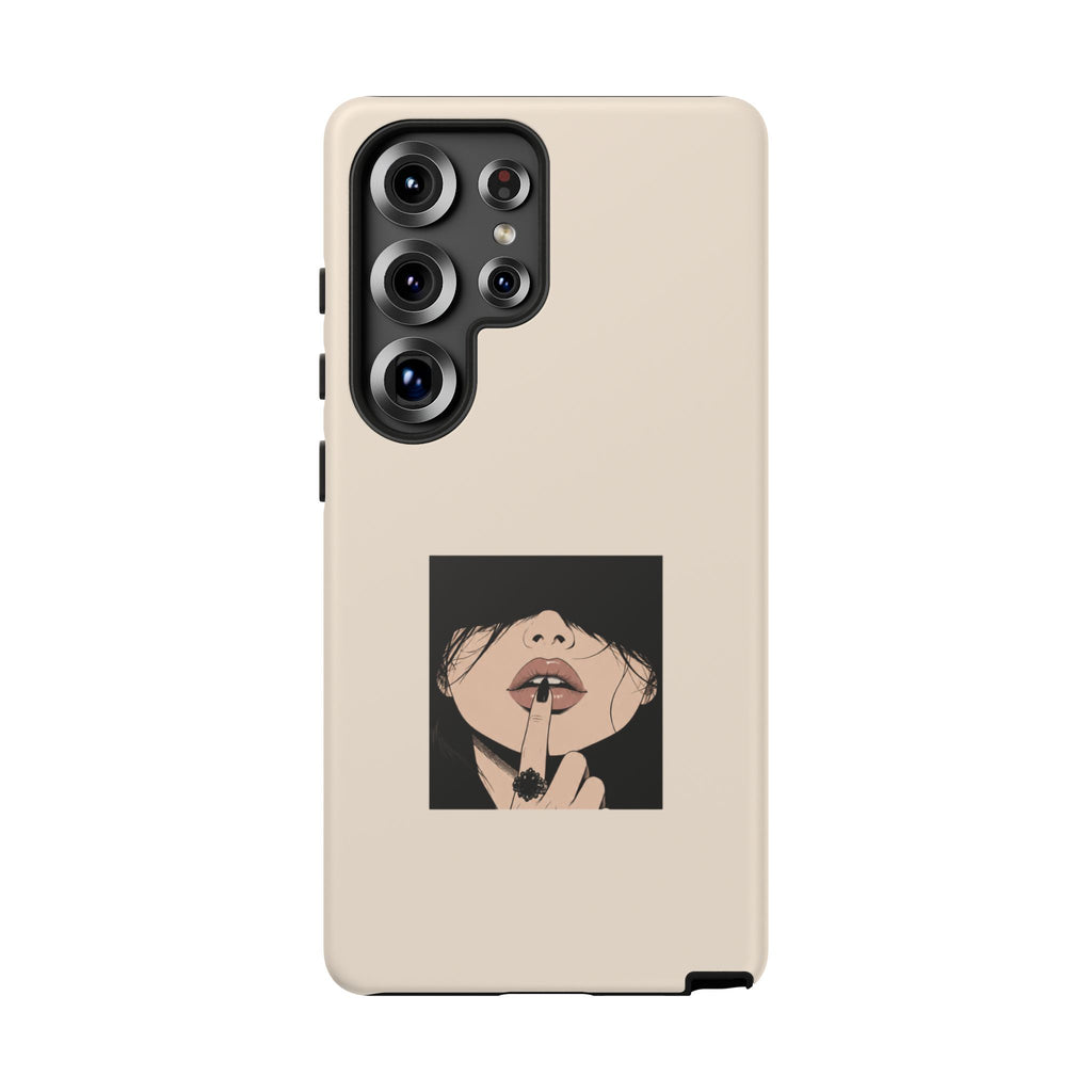 Minimal Anime Girl Shh Design, Edgy Aesthetic Protective Cover