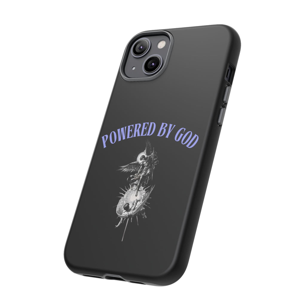 Phone Case — "Powered by God" Black Protective Case with Angelic Skull Design