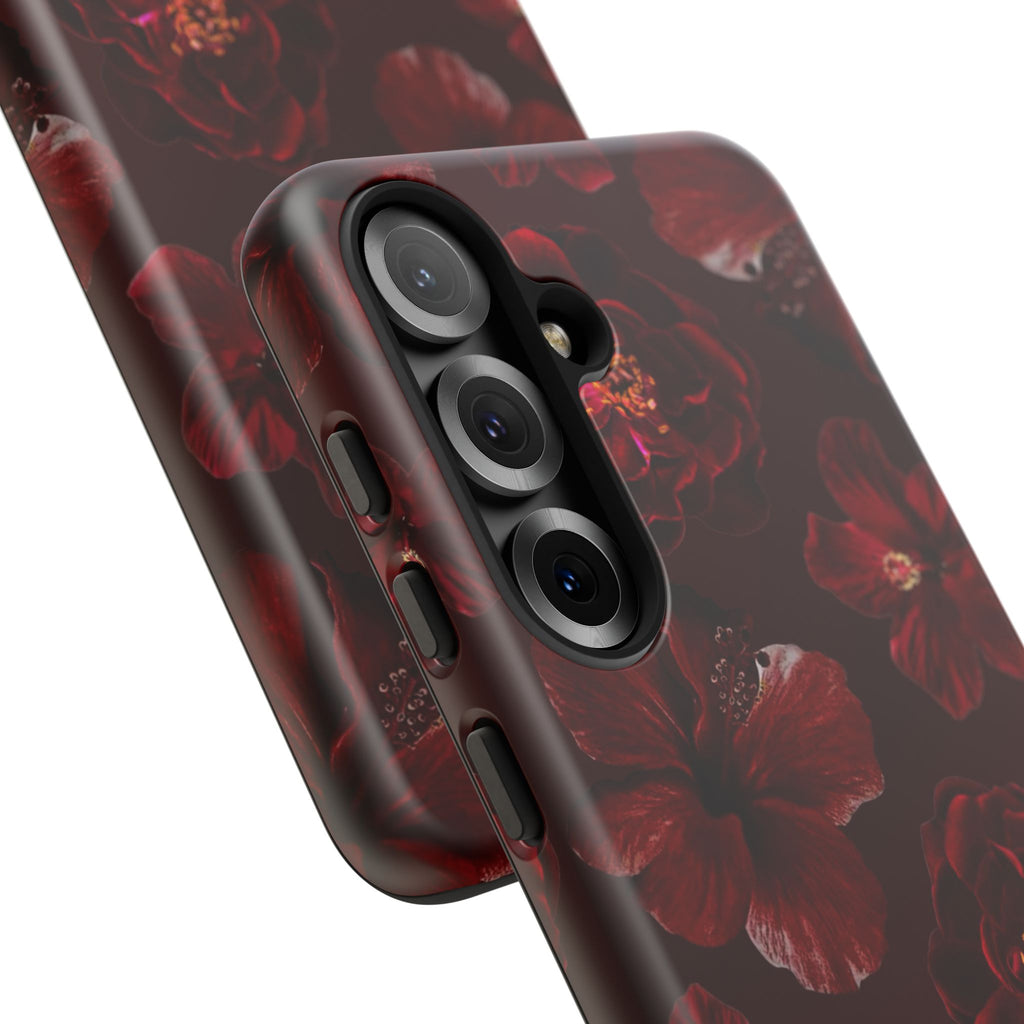 Dark Red Floral Phone Case – Protective Tough Case with Burgundy Roses