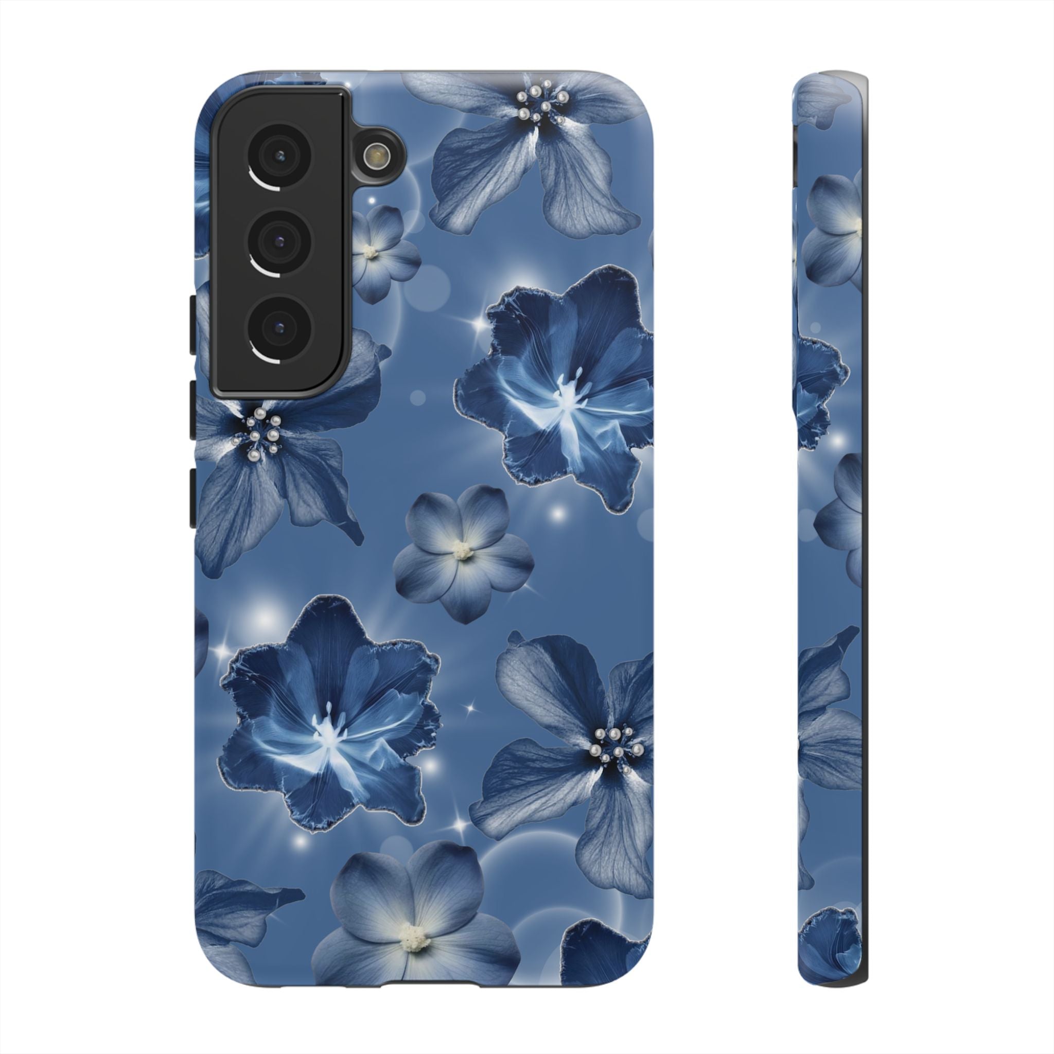 Blue Floral Tough Phone Case — Protective Blossom Design
