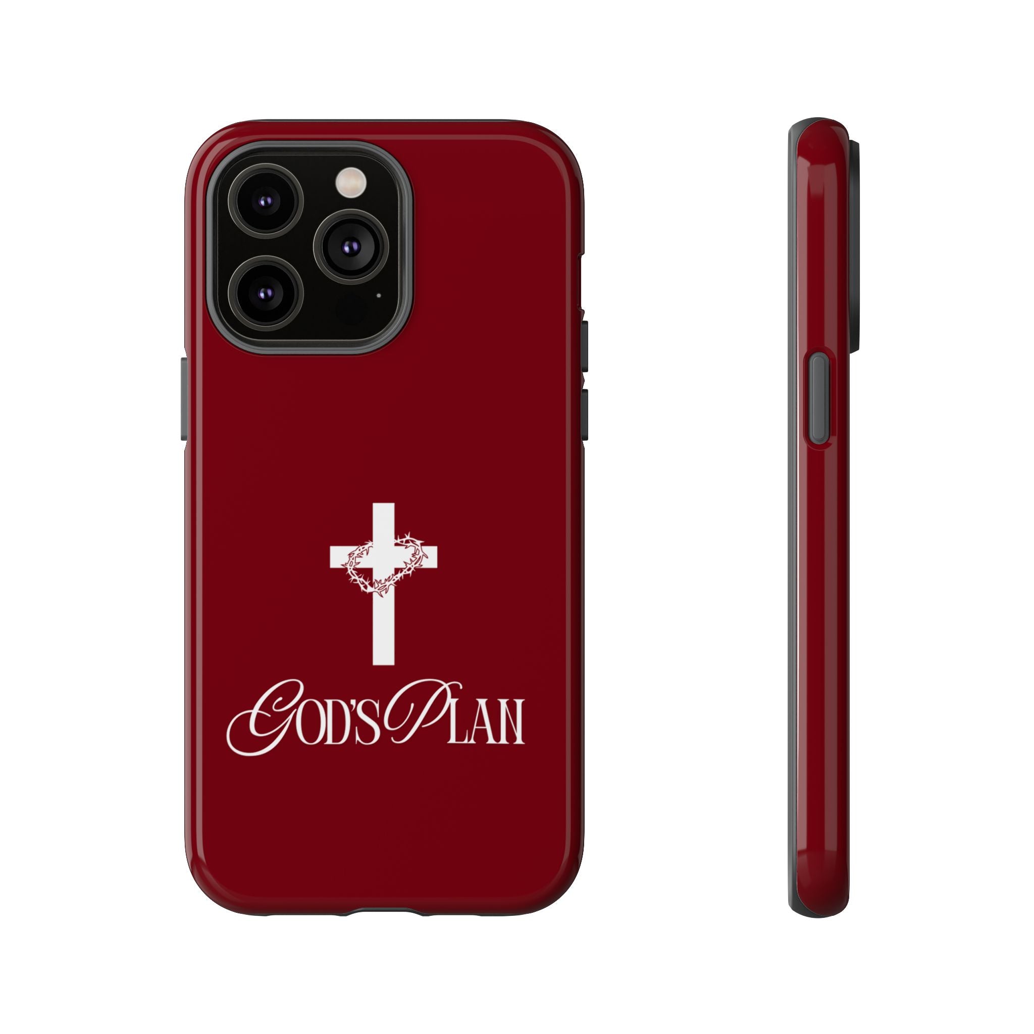 God's Plan — Christian Tough Phone Case | Cross Faith Burgundy Cover