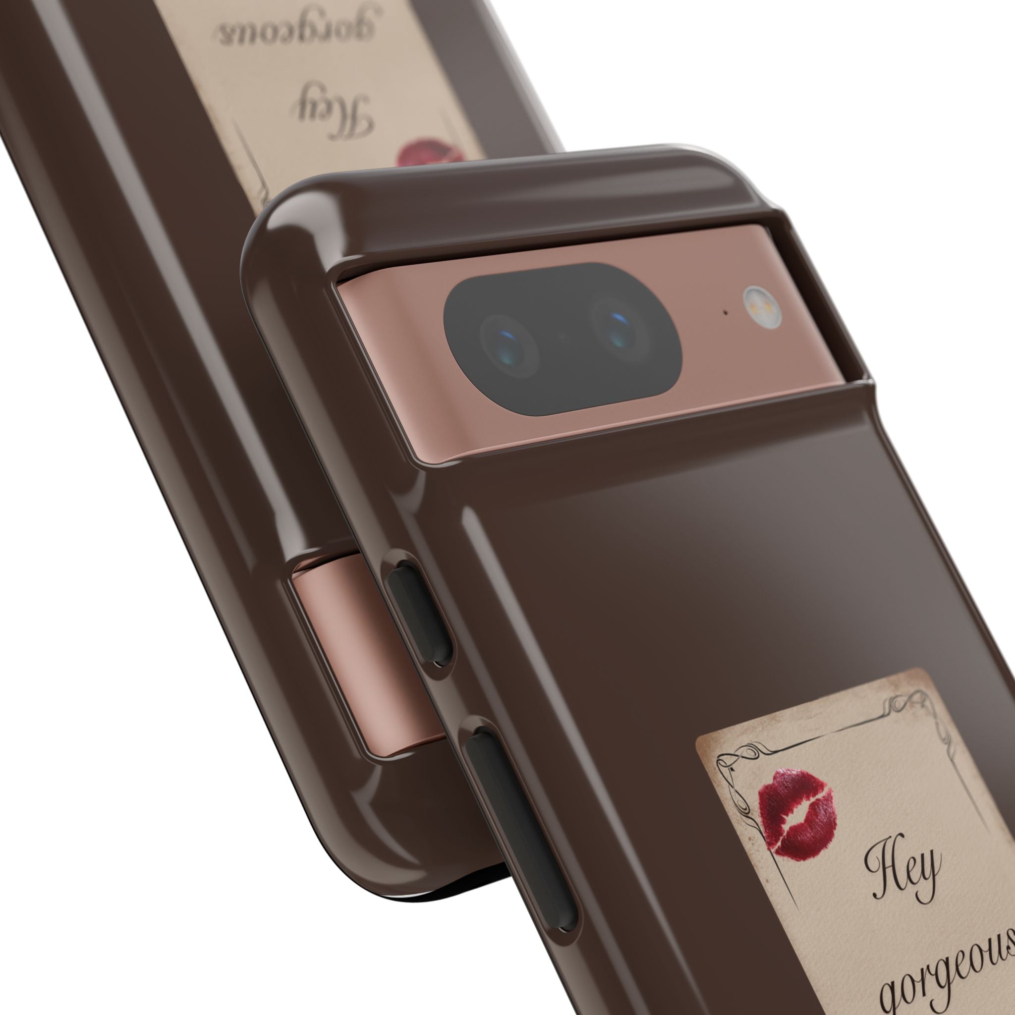 Hey Gorgeous Phone Case — Brown Lip Print & Shadow Hand Protective Cover