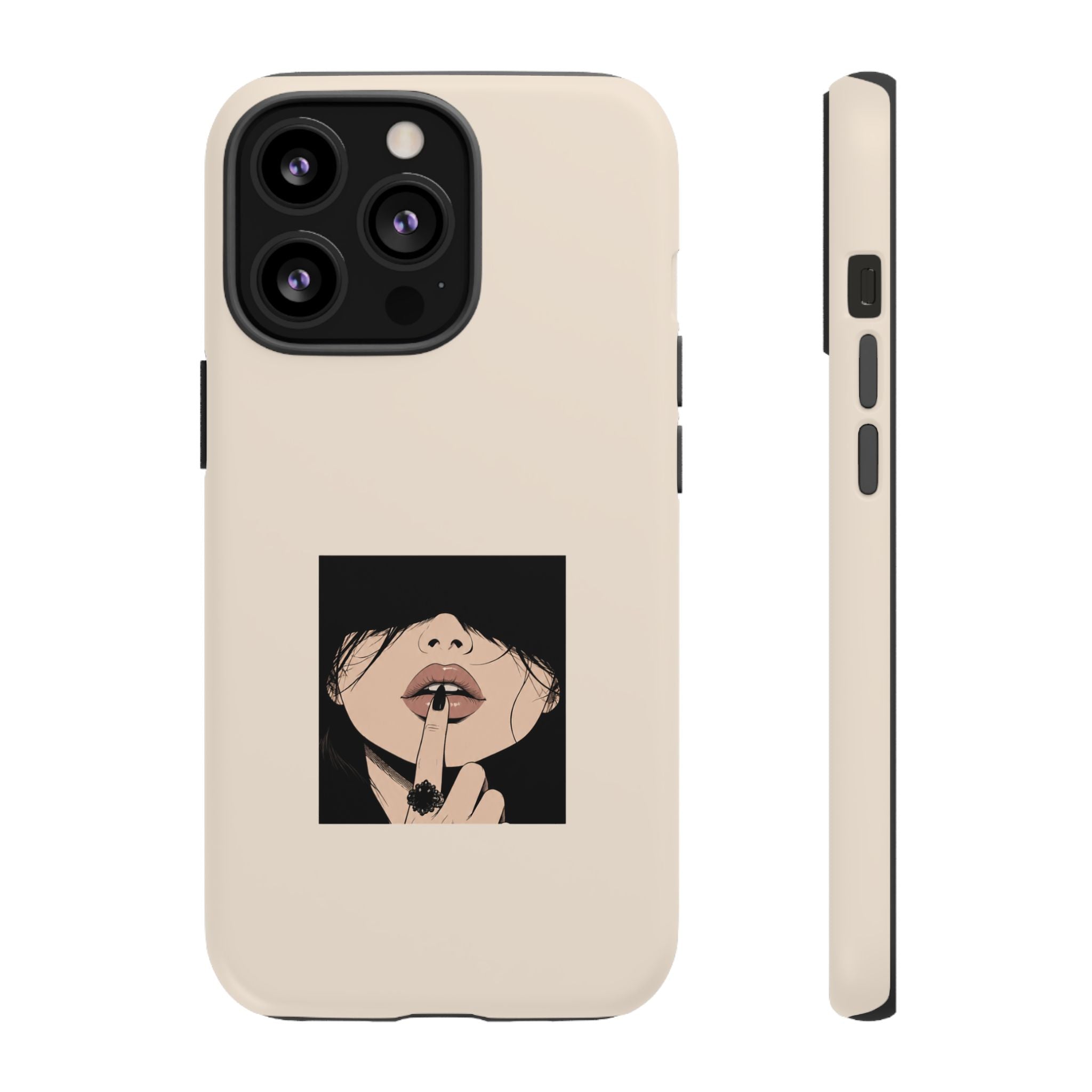 Minimal Anime Girl Shh Design, Edgy Aesthetic Protective Cover