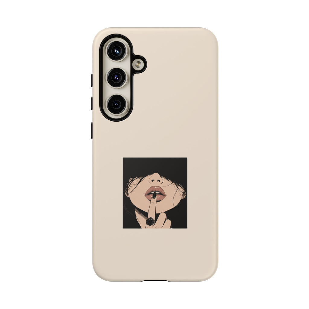 Minimal Anime Girl Shh Design, Edgy Aesthetic Protective Cover