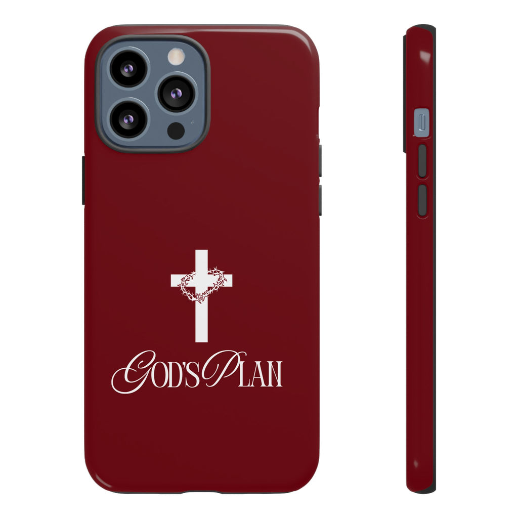 God's Plan — Christian Tough Phone Case | Cross Faith Burgundy Cover