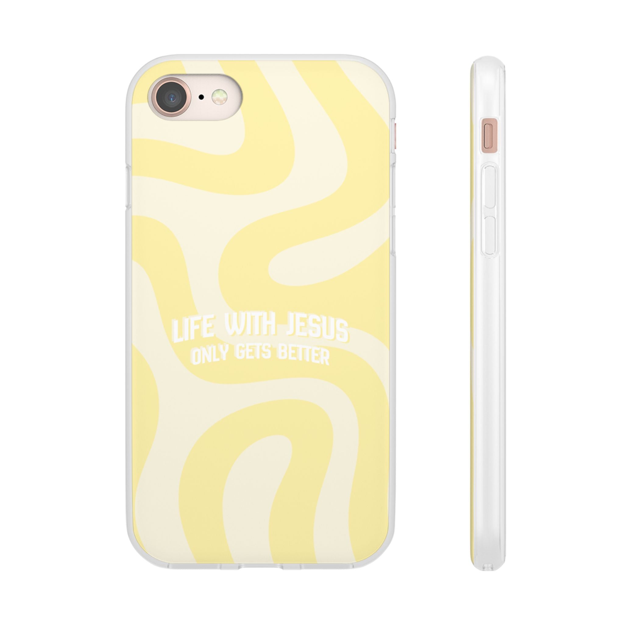 Christian Phone Case - "Life With Jesus Only Gets Better" Yellow Swirl Flexi Case