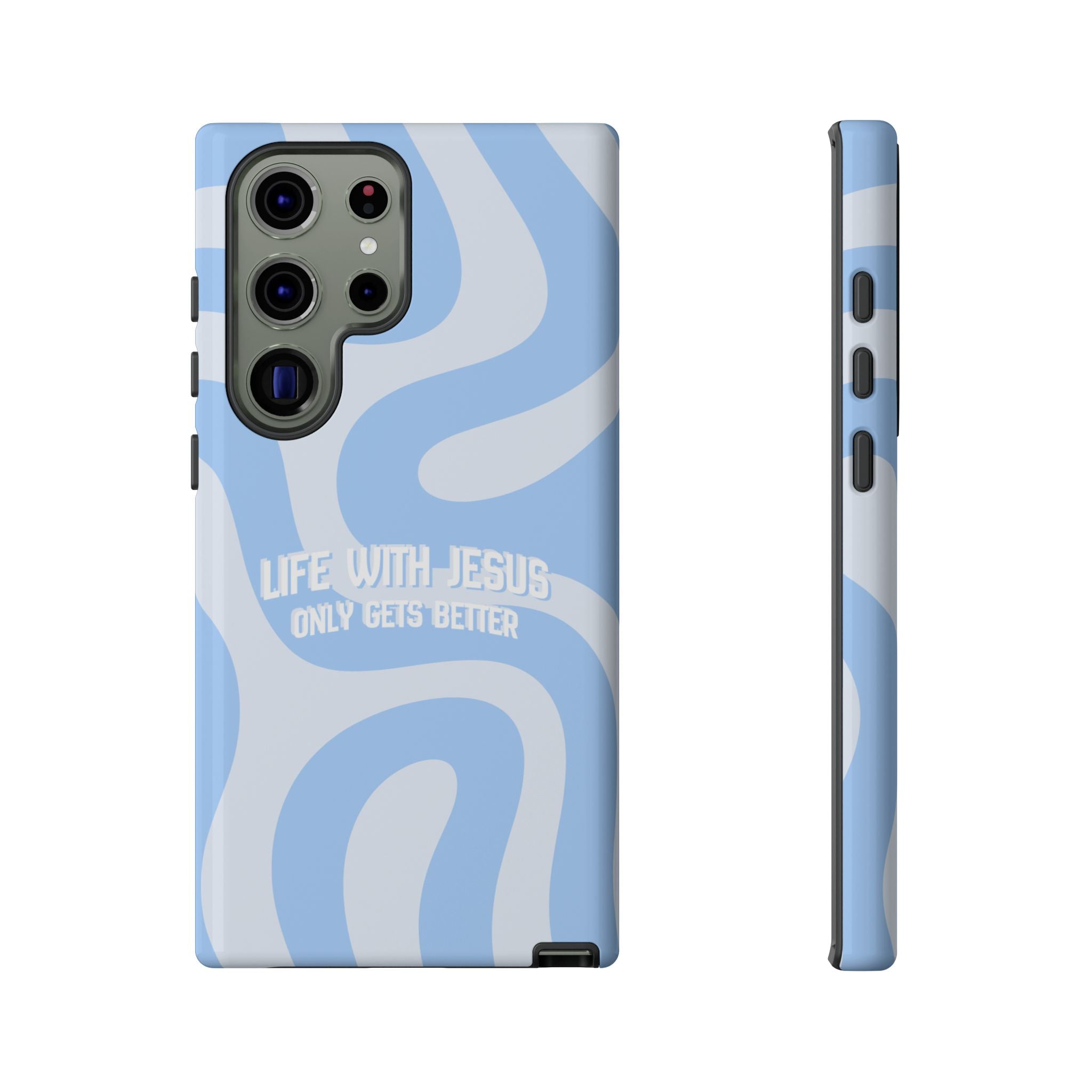 Blue Swirl Phone Case - "Life With Jesus Only Gets Better" Christian iPhone Cover