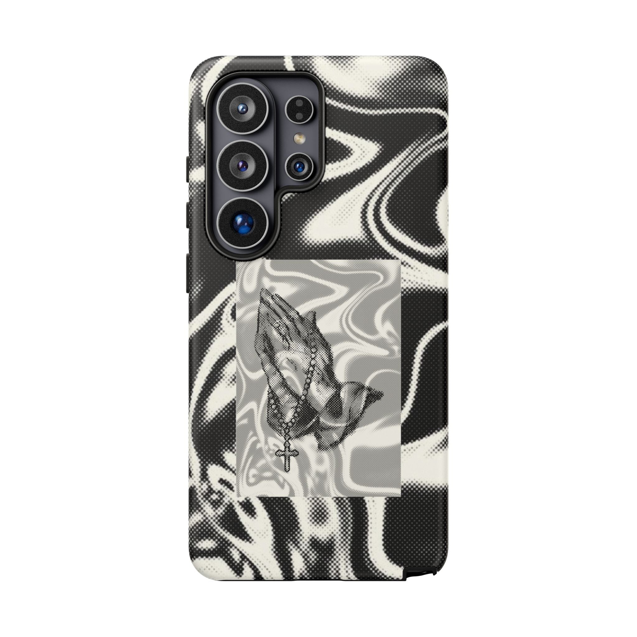 Praying Hands Phone Case – Black White Marble Spiritual Design