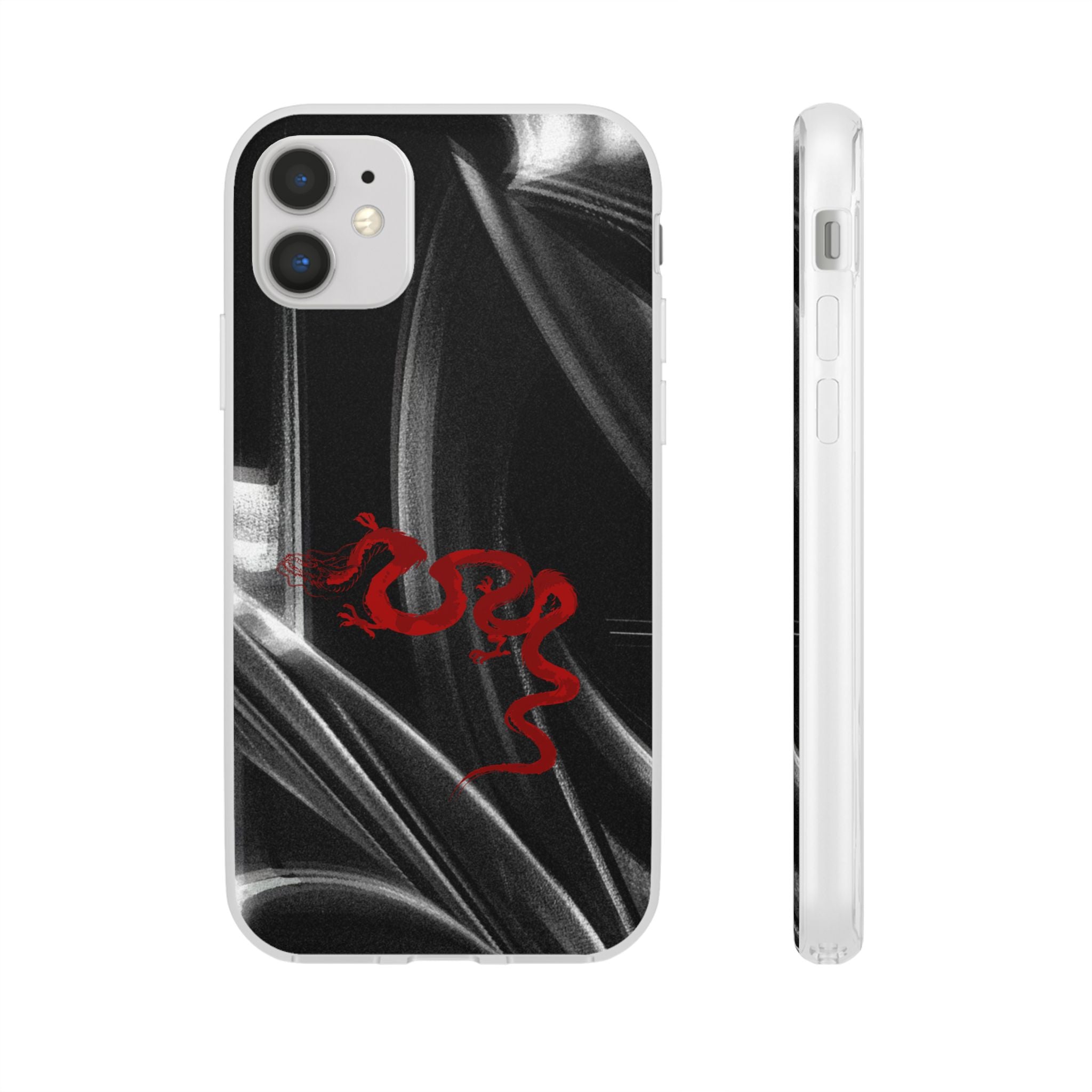 Flexi Phone Case — Black Smoke Background with Red Dragon